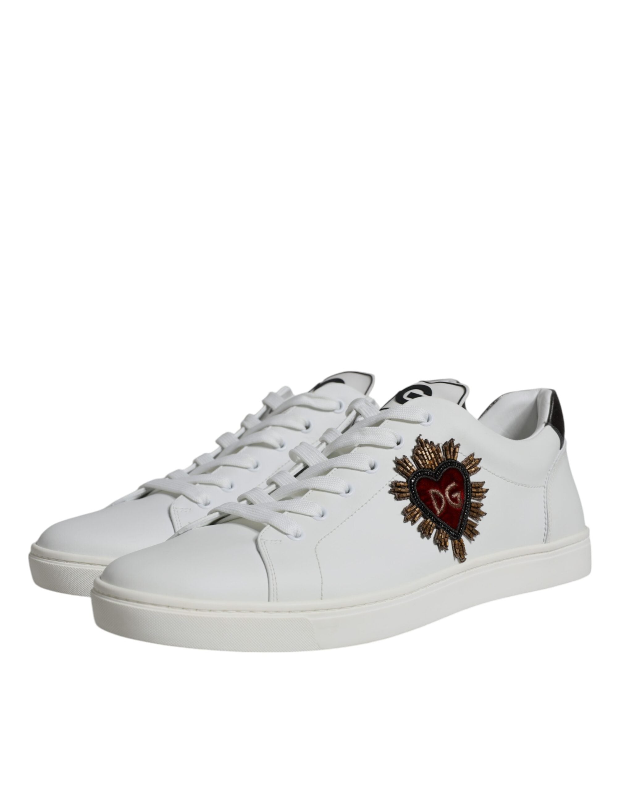 Dolce & Gabbana White Silver Sacred Heart Men Sneakers Shoes