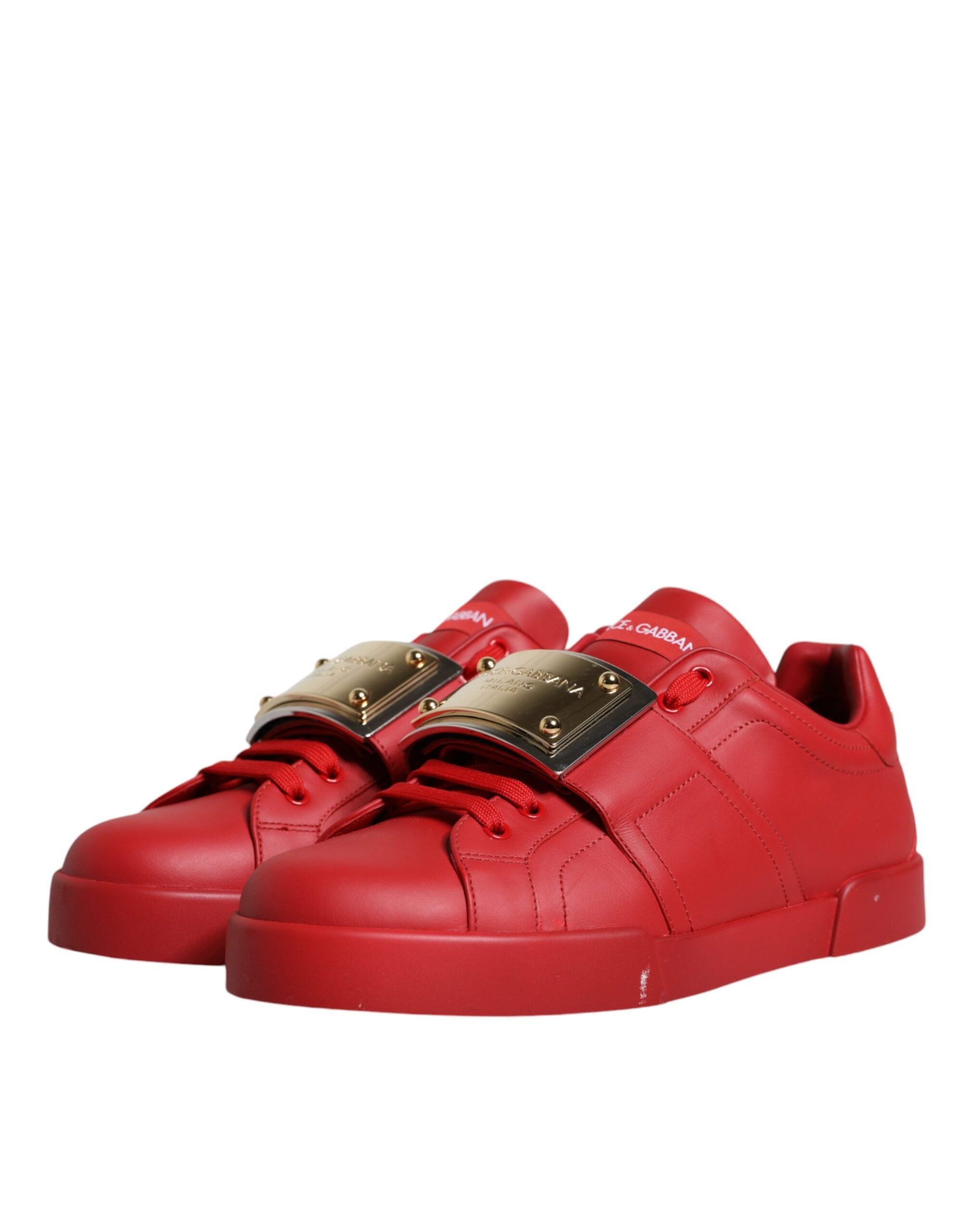 Dolce & Gabbana Red Leather Low Top Portofino Sneakers Shoes