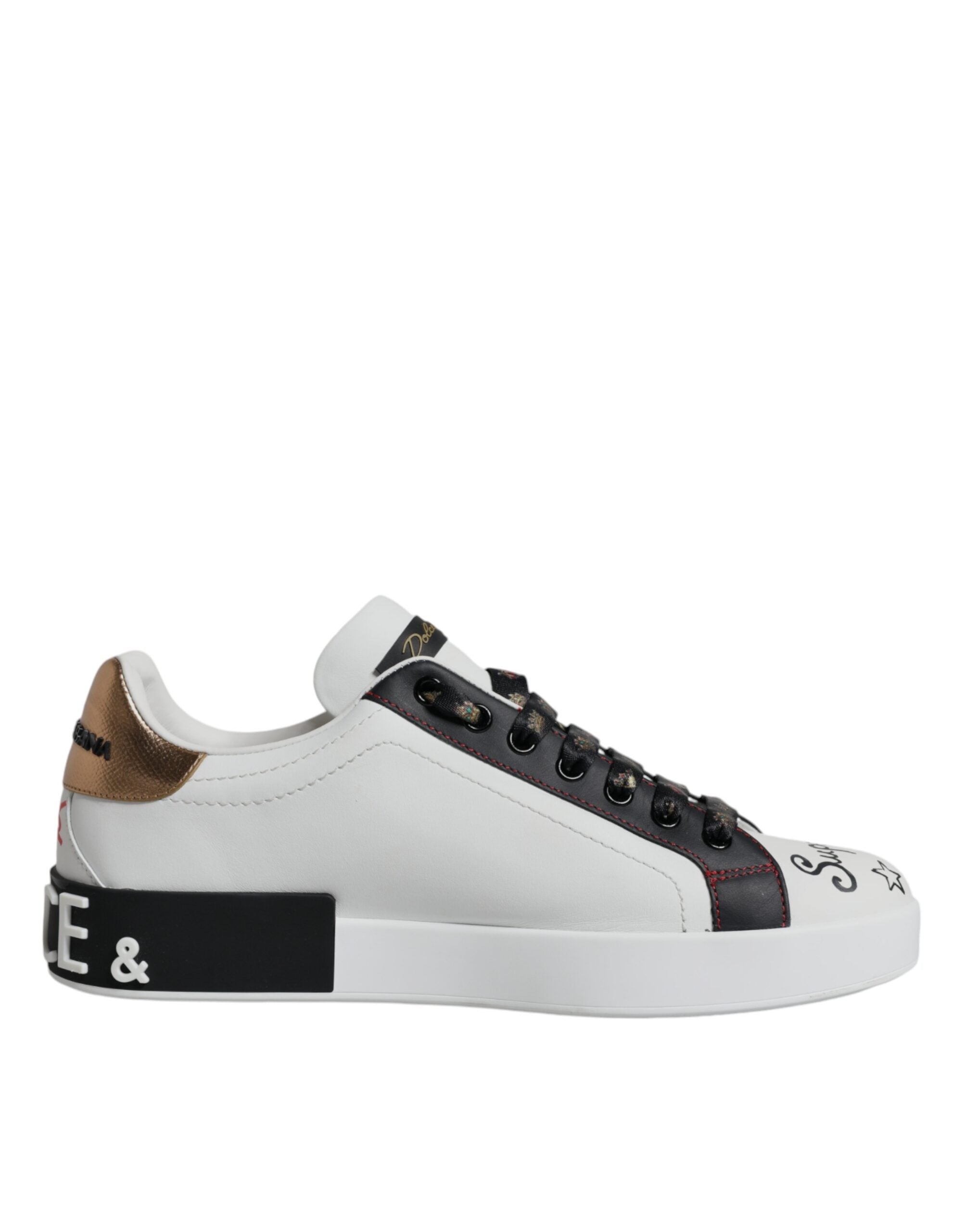 Dolce & Gabbana White Leather Crown Embellished Sneaker Shoes