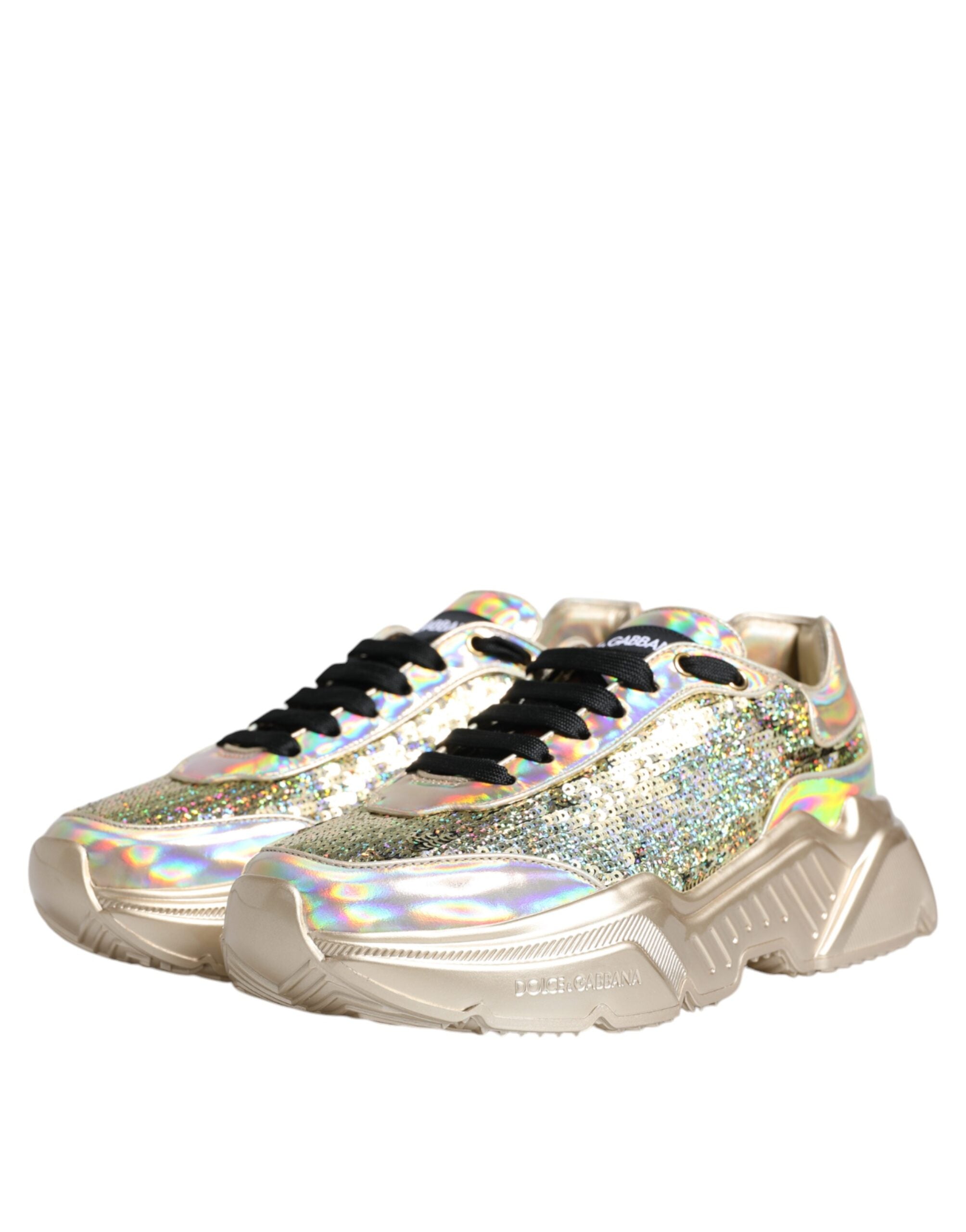 Dolce & Gabbana Gold Sequin Iridiscent Daymaster Sneakers Shoes