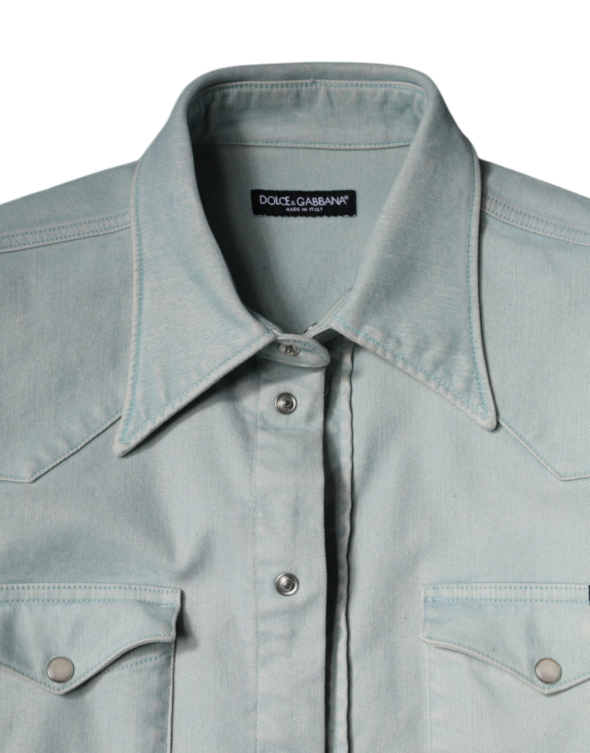 Dolce & Gabbana Light Blue Cotton Button Down Casual Shirt