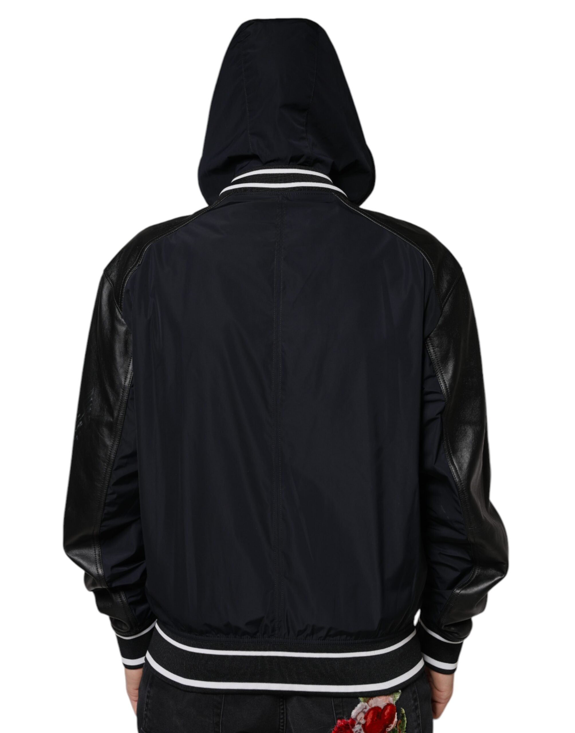 Dolce & Gabbana Black Hooded Full Zip Men Bomber Jacket