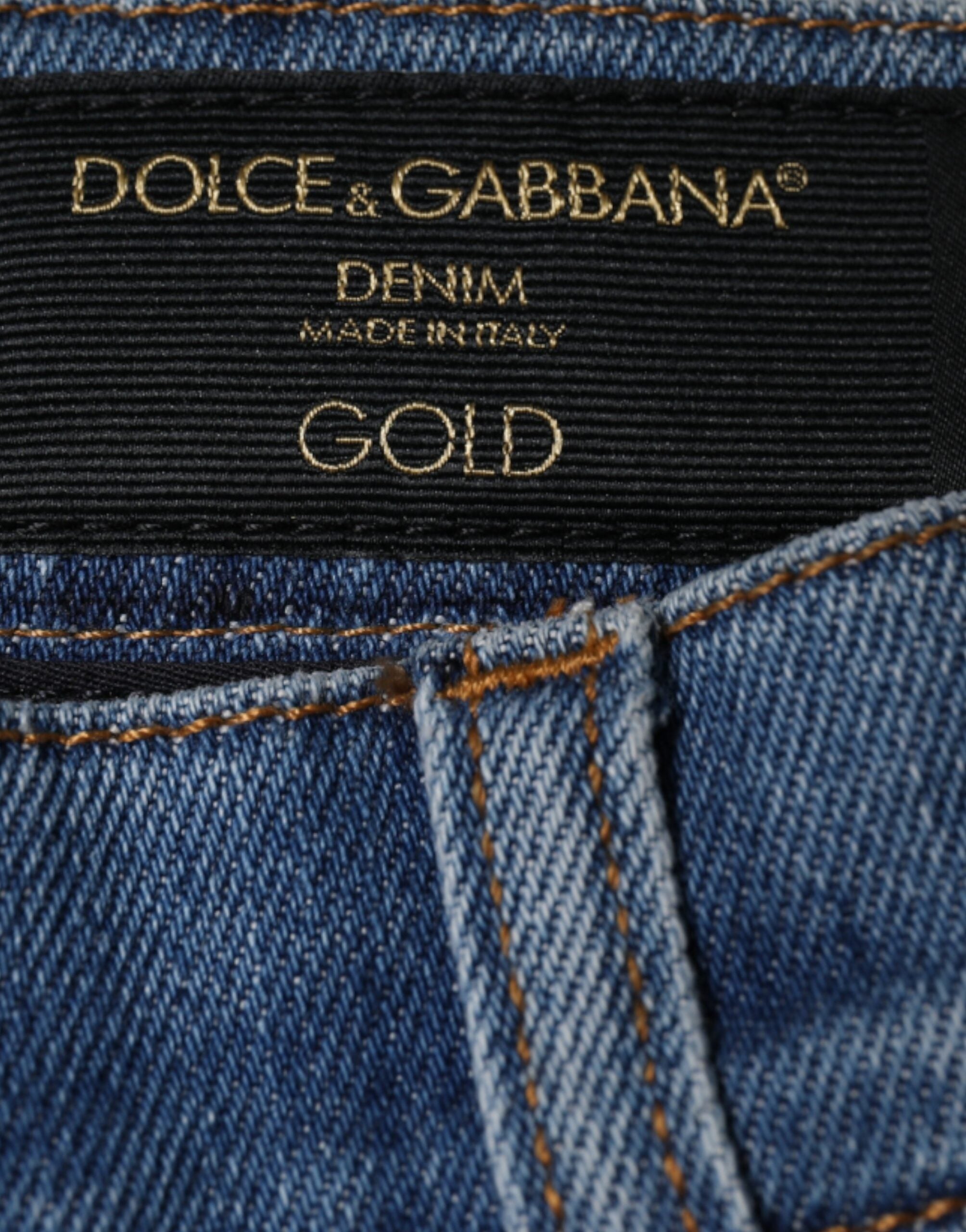 Dolce & Gabbana Blue Cotton Stretch Skinny Denim GOLD Jeans