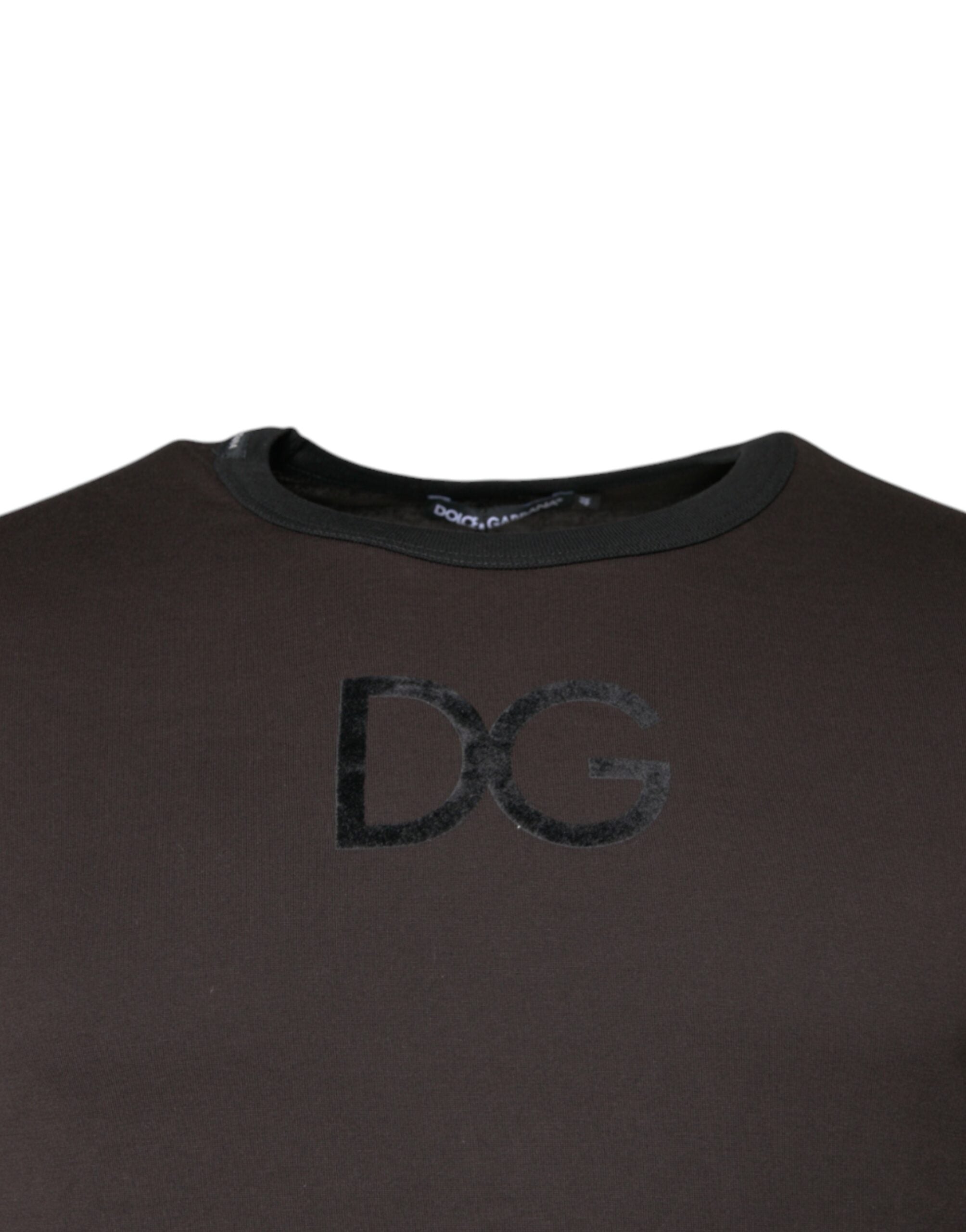 Dolce & Gabbana Brown Logo Cotton Crew Neck Pullover Sweater