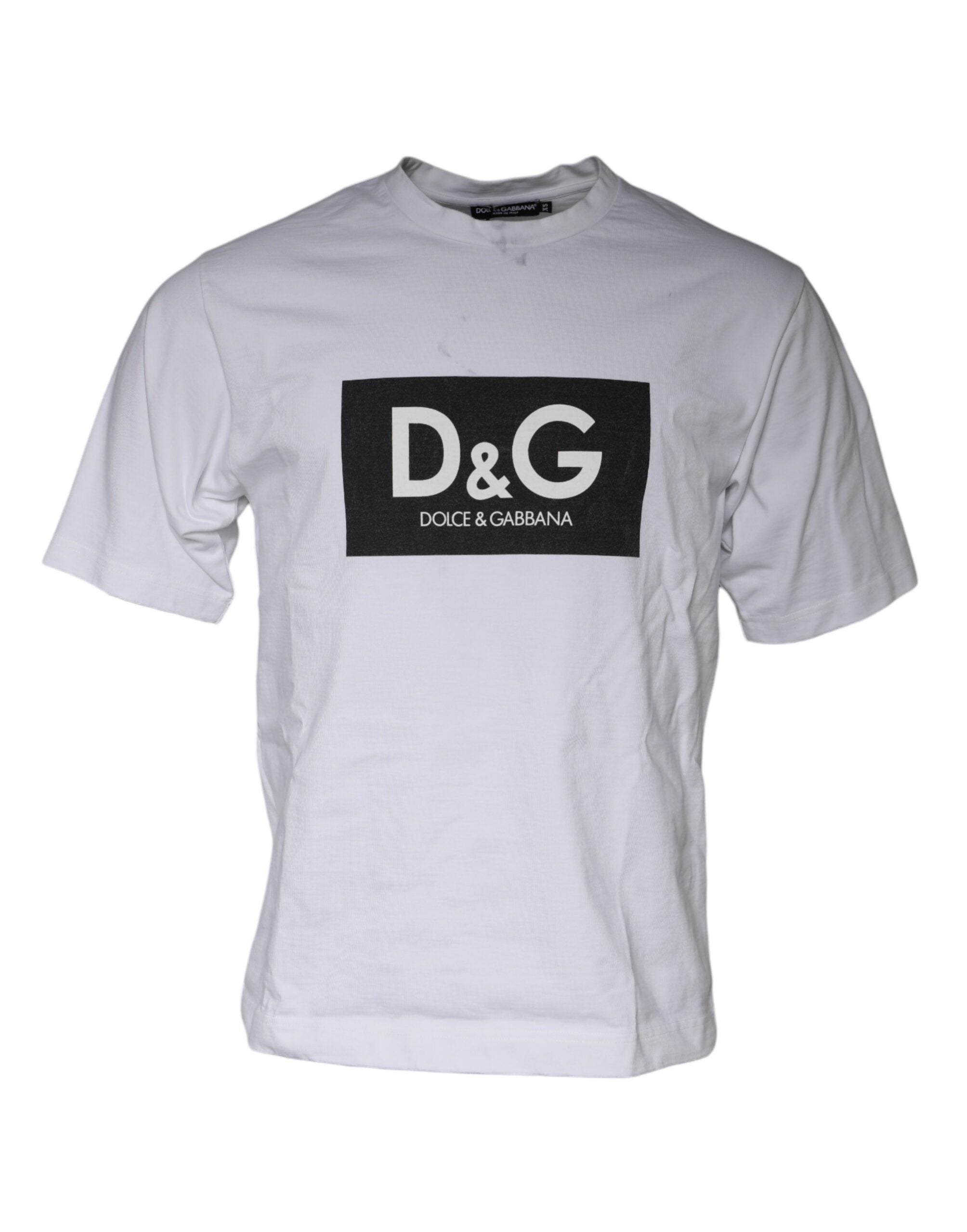 Dolce & Gabbana White Logo Print Cotton Crew Neck T-shirt