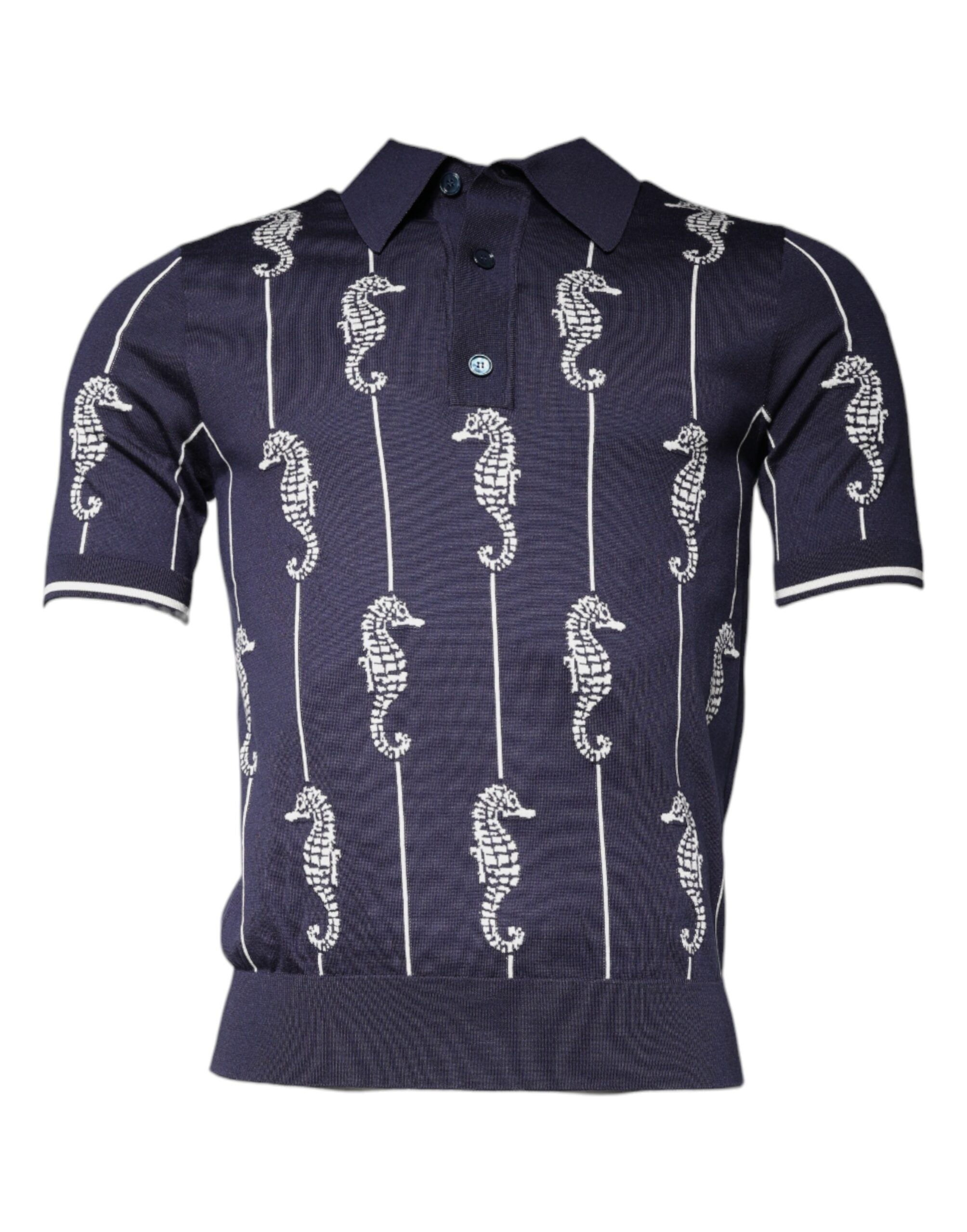 Dolce & Gabbana Dark Blue Sea Horse Collared Polo T-shirt