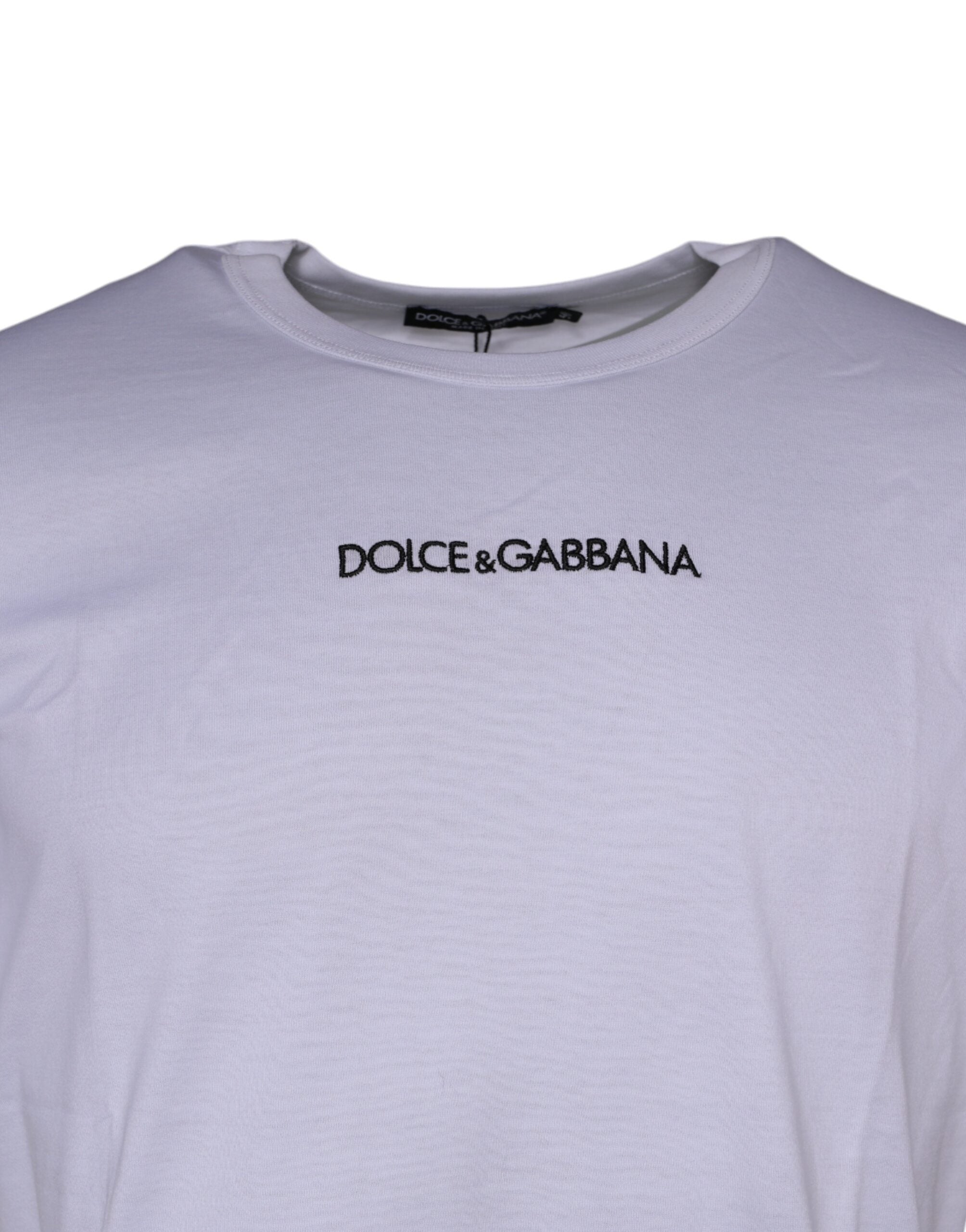 Dolce & Gabbana White Logo Print Cotton Crew Neck T-shirt