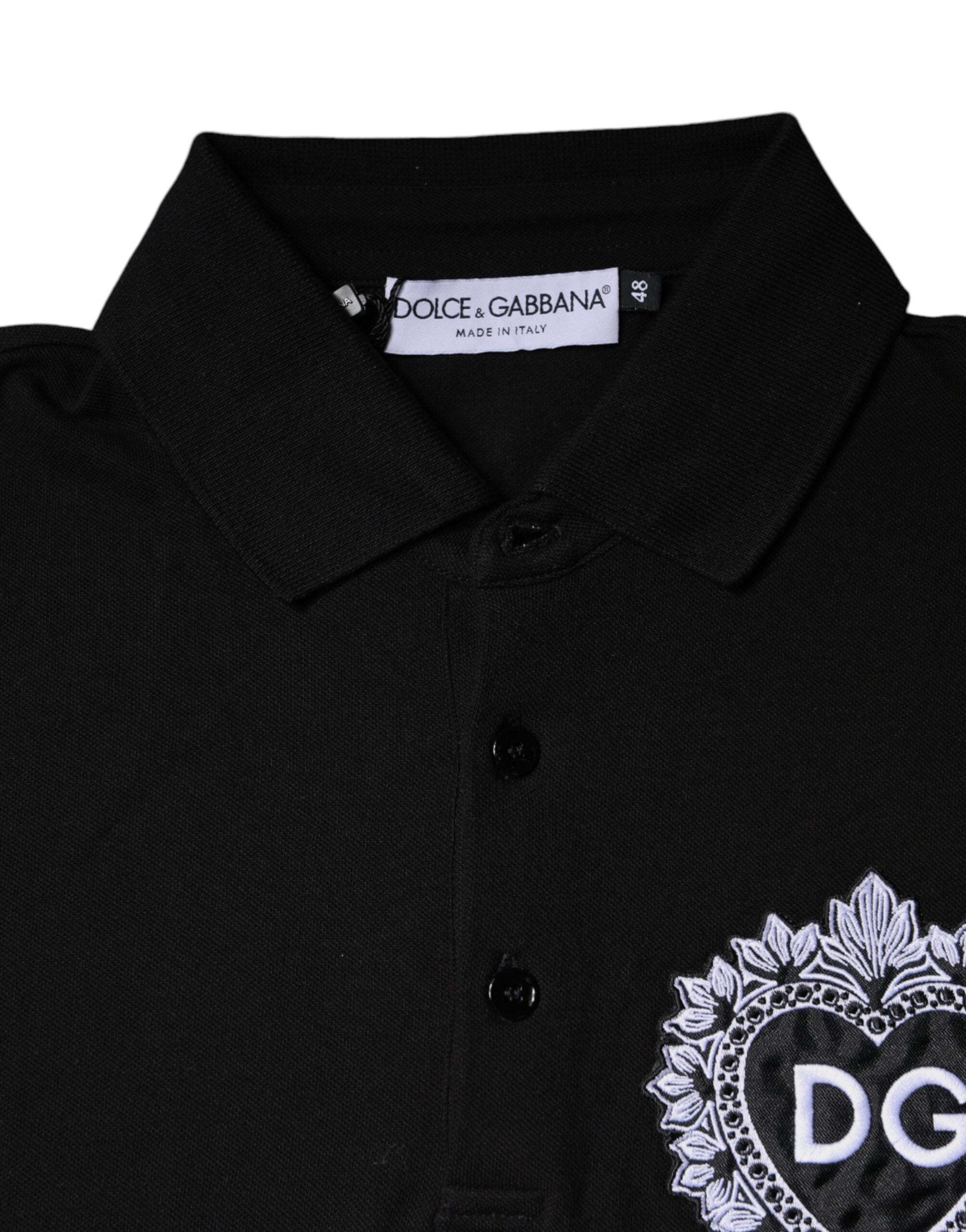 Dolce & Gabbana Black DG Heart Cotton Collared Polo T-shirt