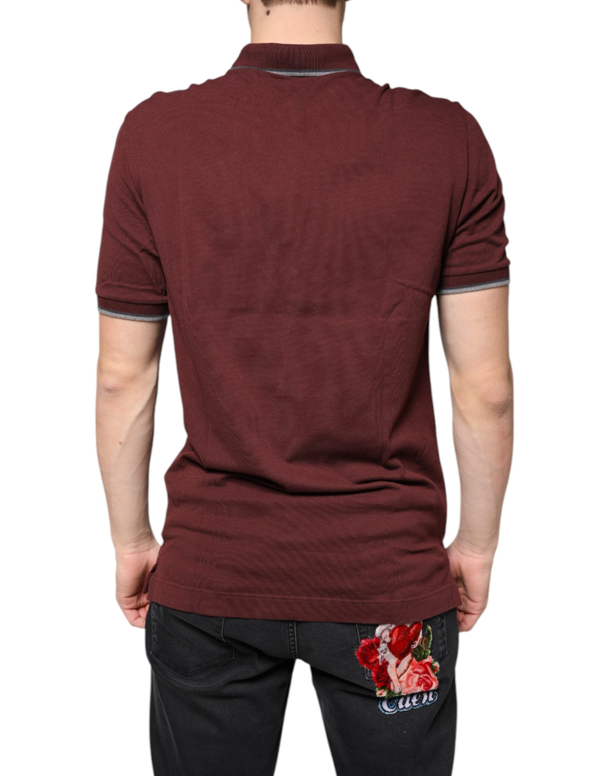 Dolce & Gabbana Maroon Crown Embroidery Collared Polo T-shirt