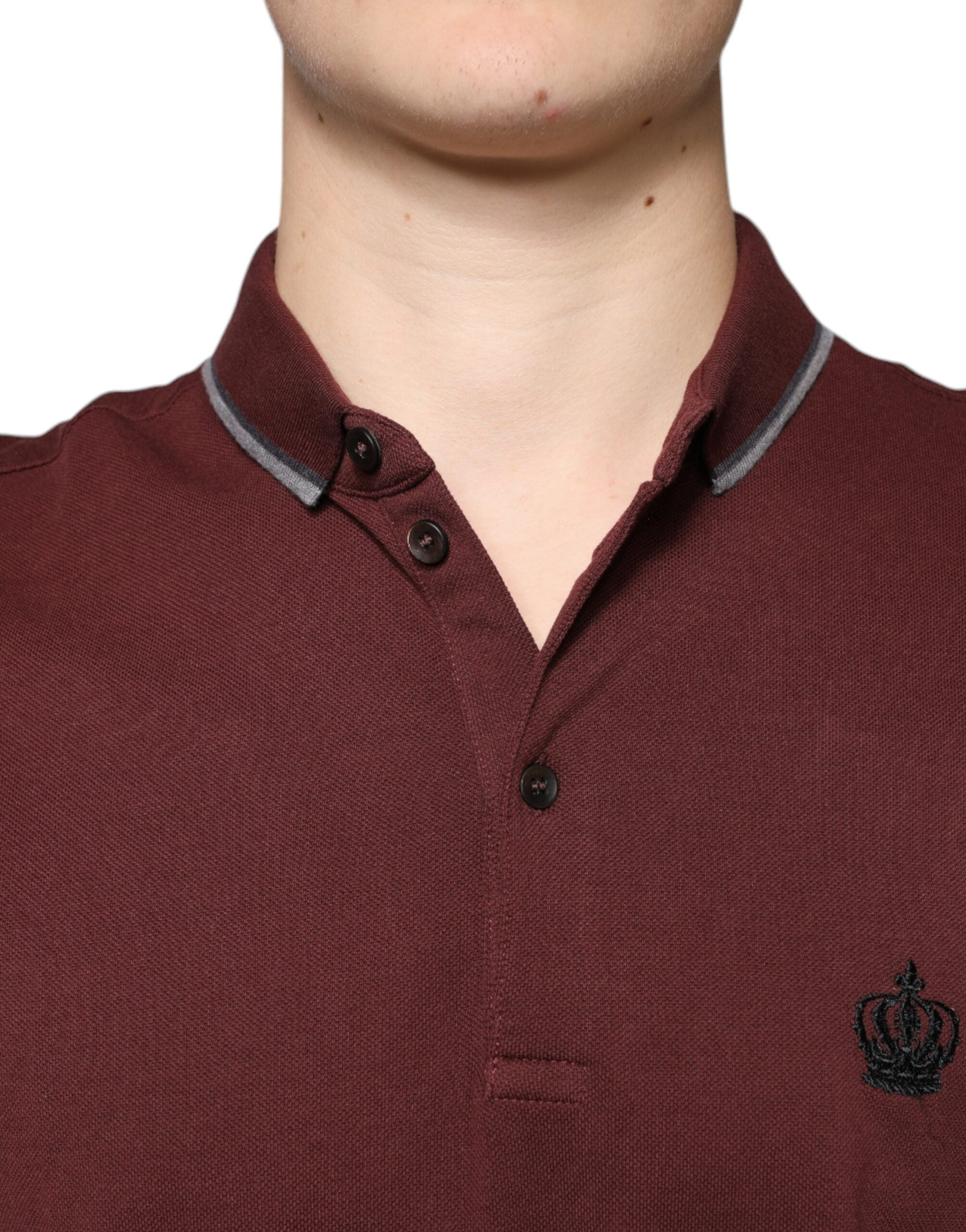 Dolce & Gabbana Maroon Crown Embroidery Collared Polo T-shirt