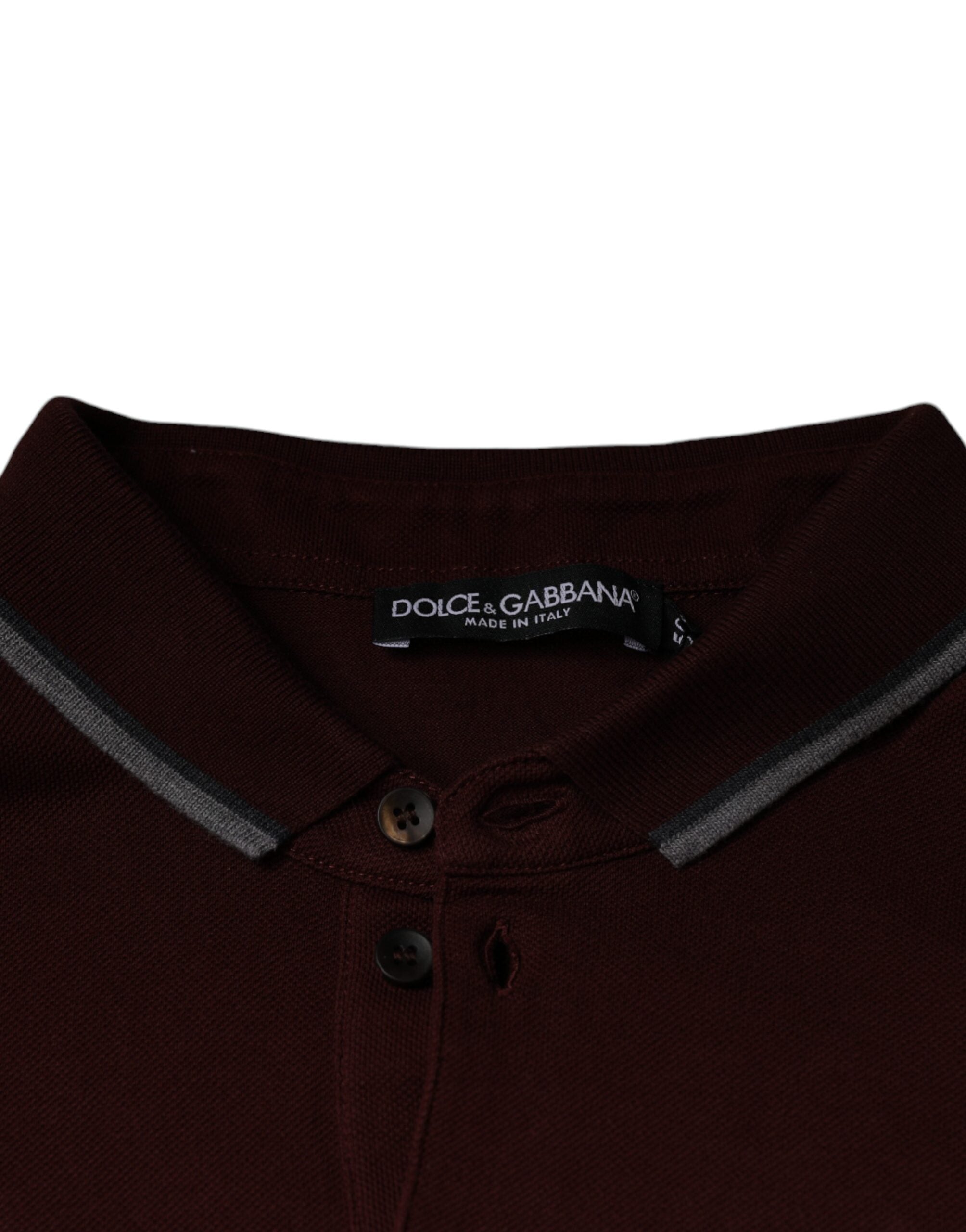 Dolce & Gabbana Maroon Crown Embroidery Collared Polo T-shirt