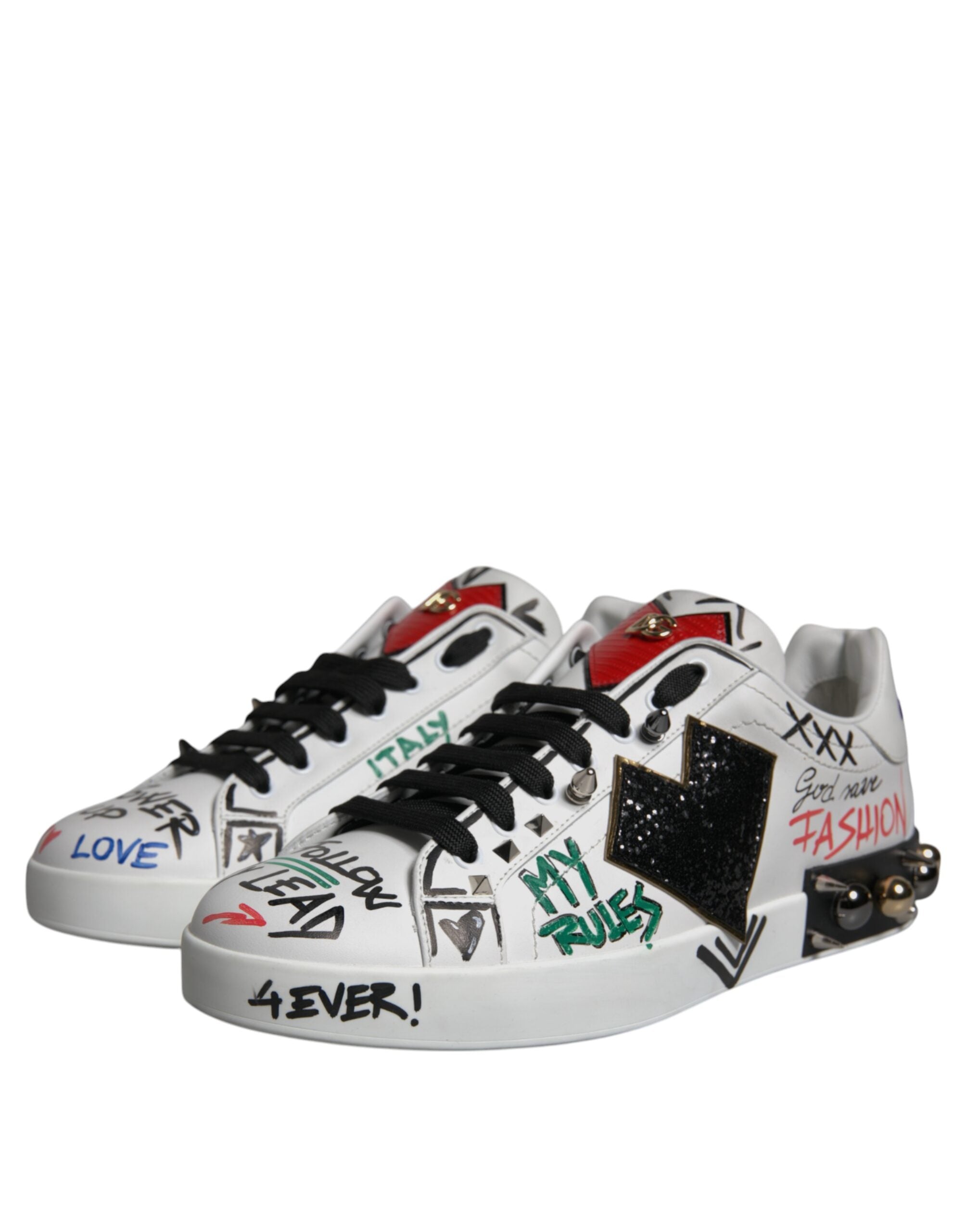 Dolce & Gabbana White Heart Studded Low Top Sneakers Shoes