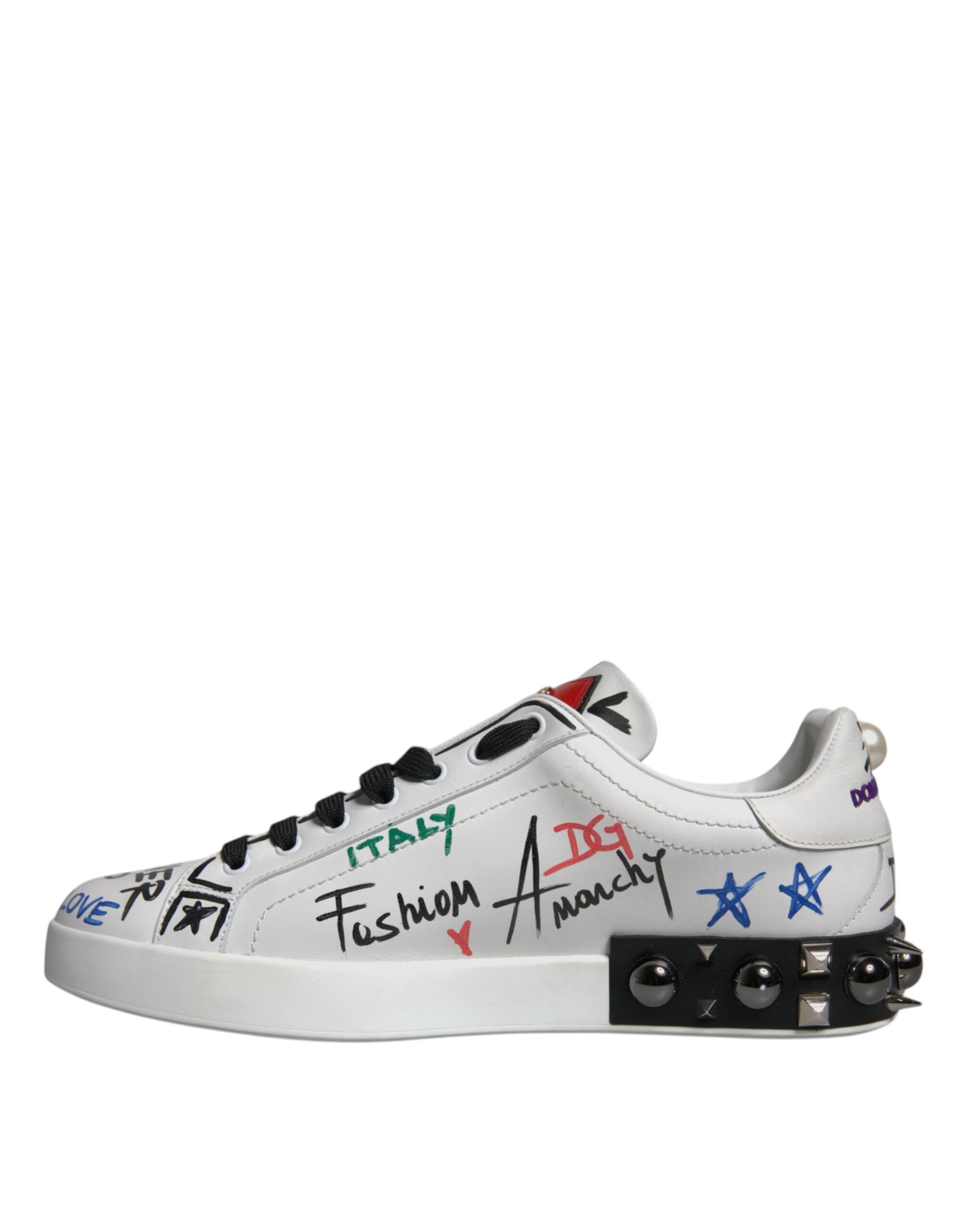 Dolce & Gabbana White Heart Studded Low Top Sneakers Shoes