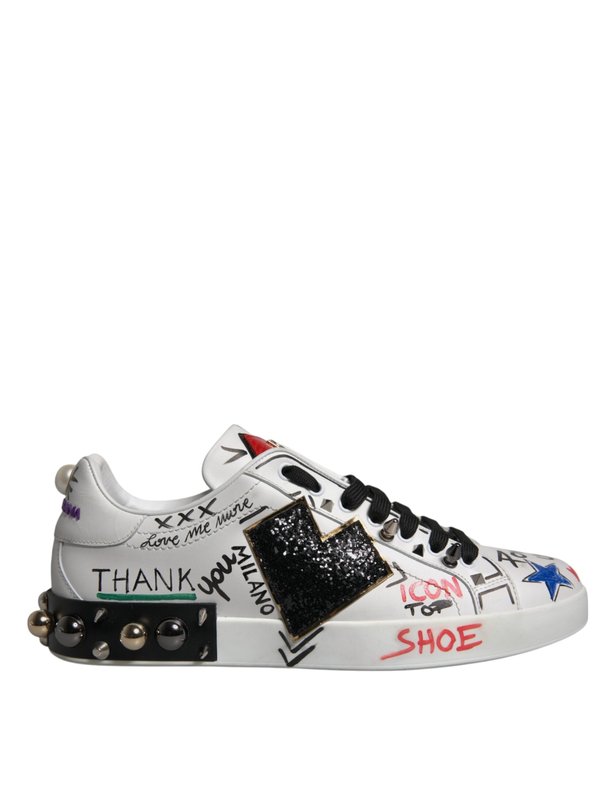 Dolce & Gabbana White Heart Studded Low Top Sneakers Shoes