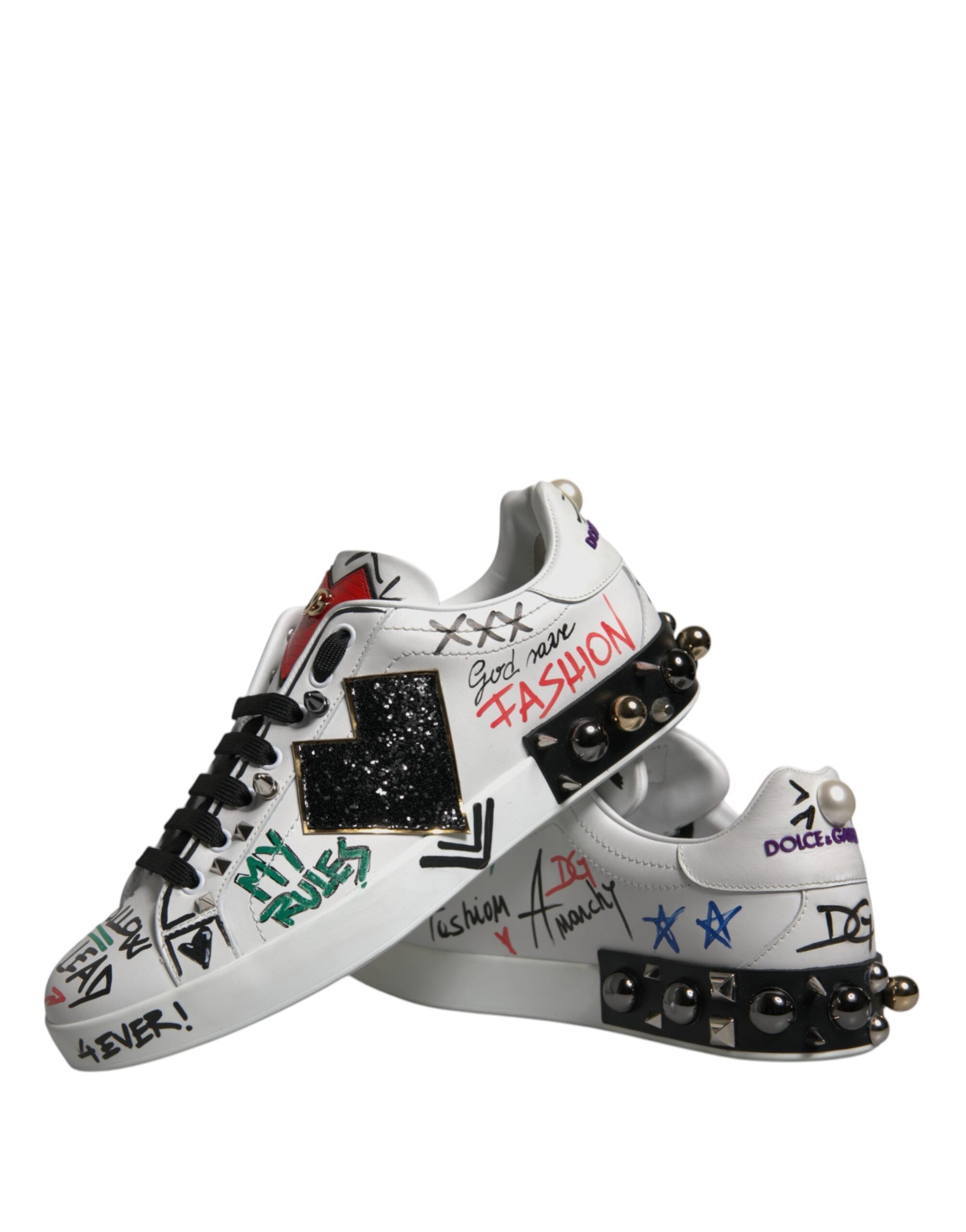 Dolce & Gabbana White Heart Studded Low Top Sneakers Shoes