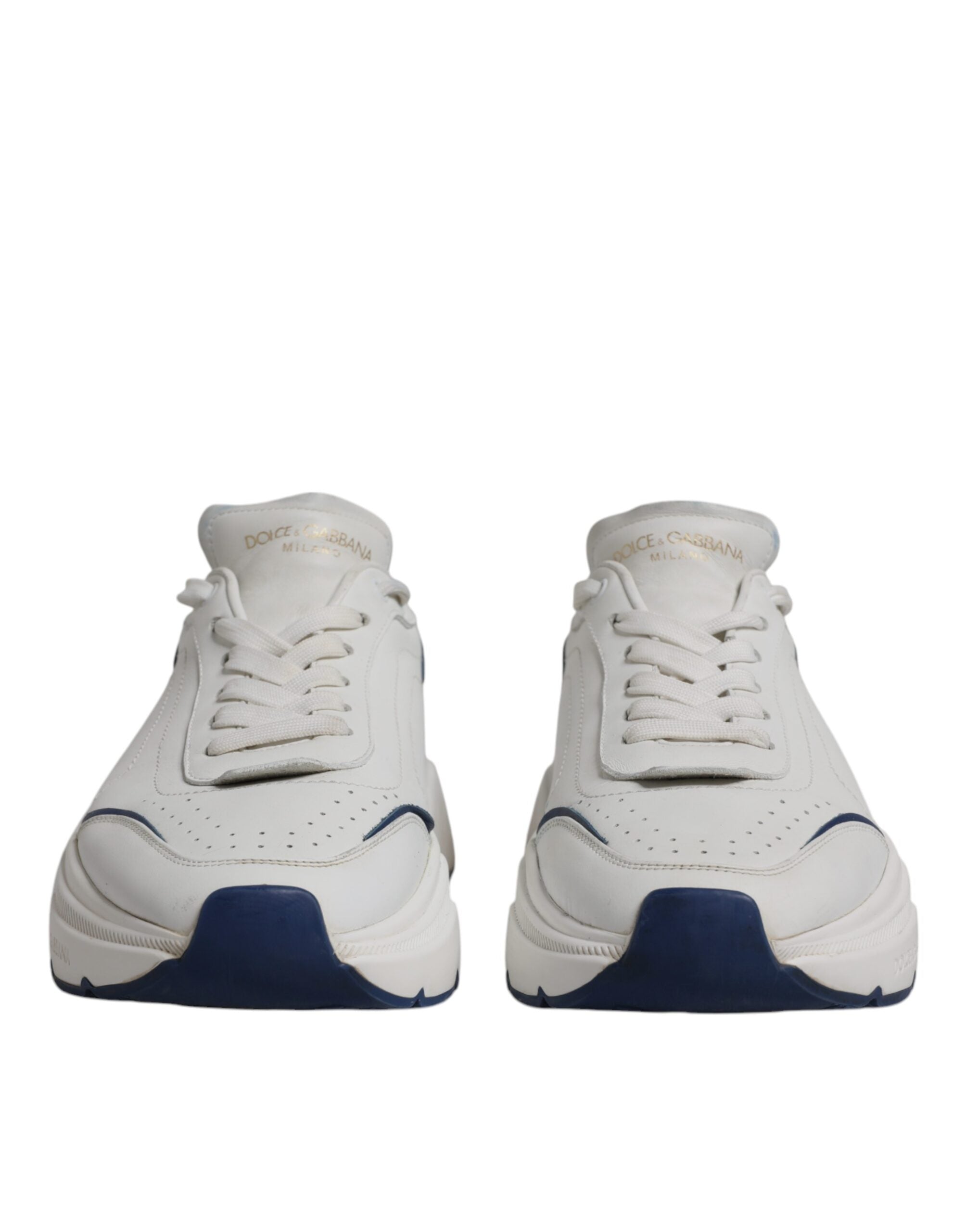 Dolce & Gabbana White Blue DAYMASTER Leather Sneakers Shoes