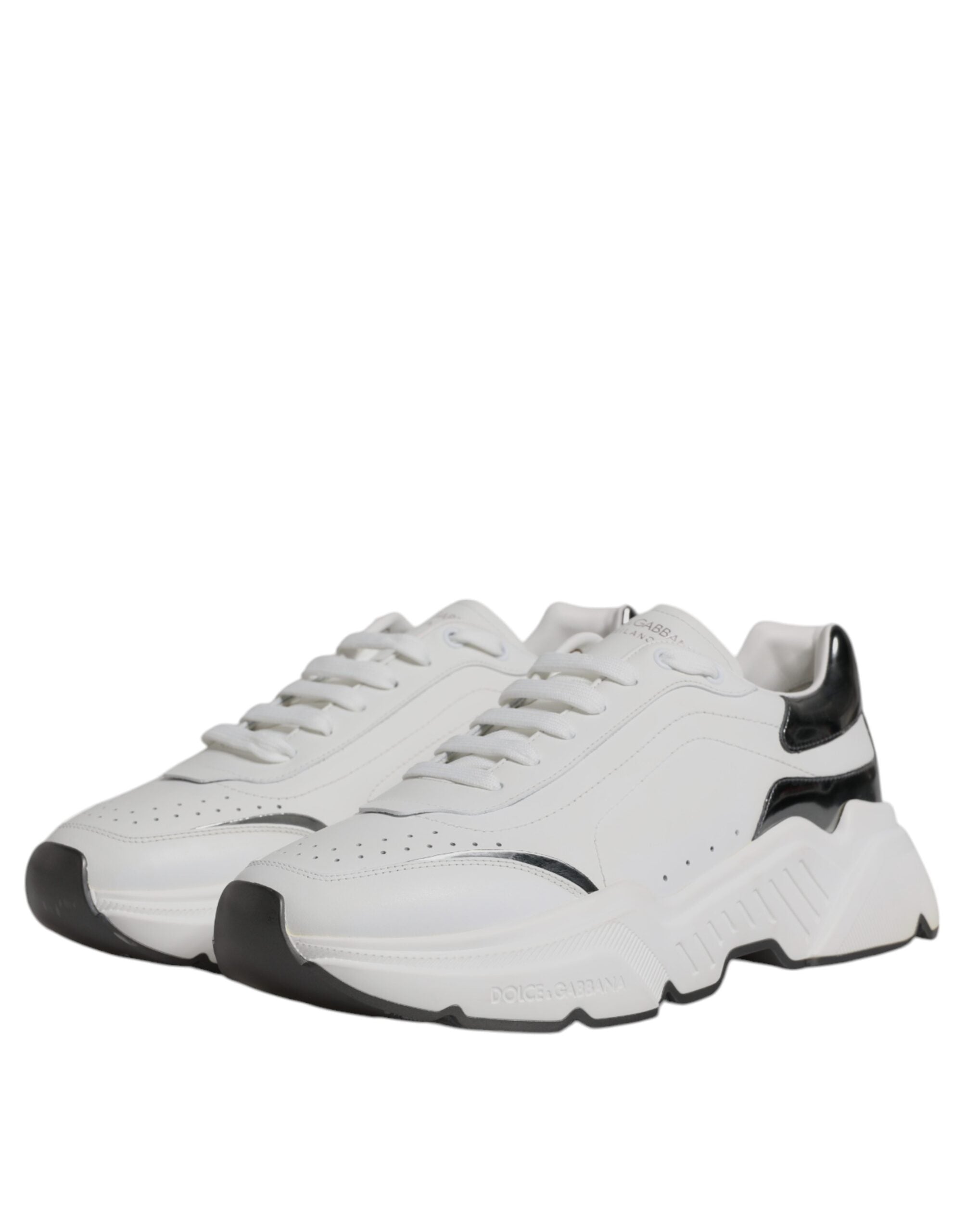 Dolce & Gabbana White Silver DAYMASTER Leather Sneakers Shoes