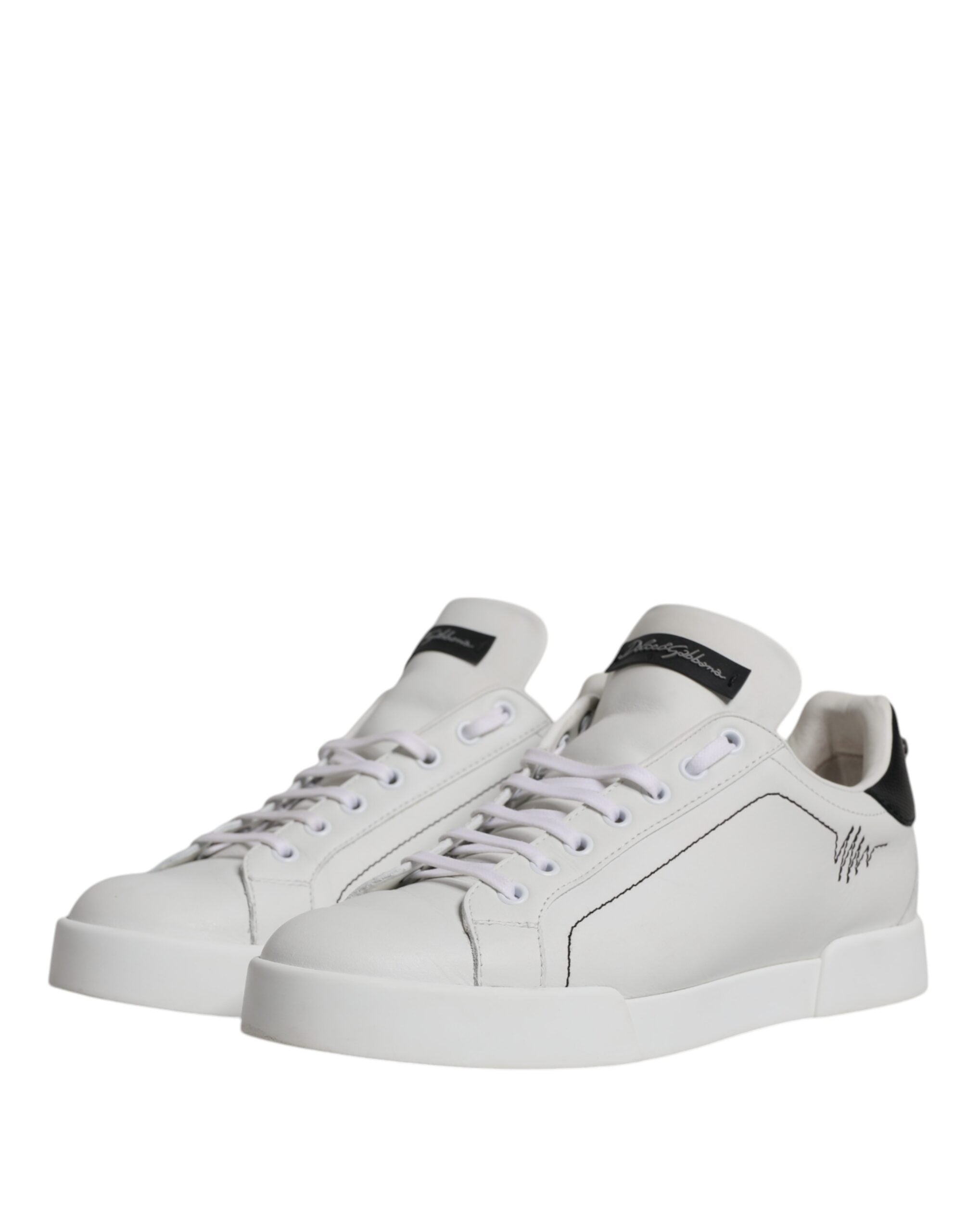 Dolce & Gabbana White Black Leather Low Top Men Sneakers Shoes