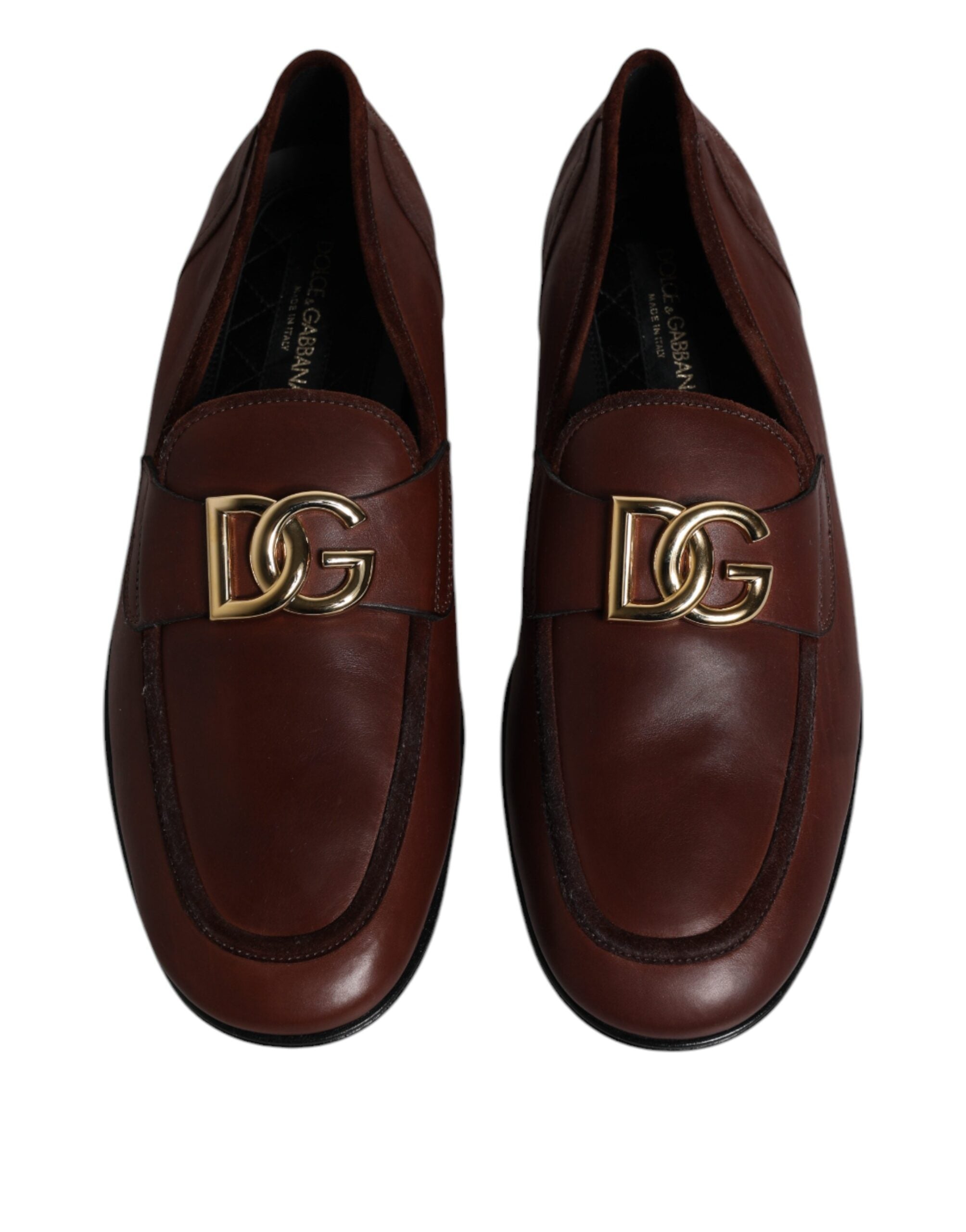 Dolce & Gabbana Brown Leather Logo Slip On Men Loafers Shoes