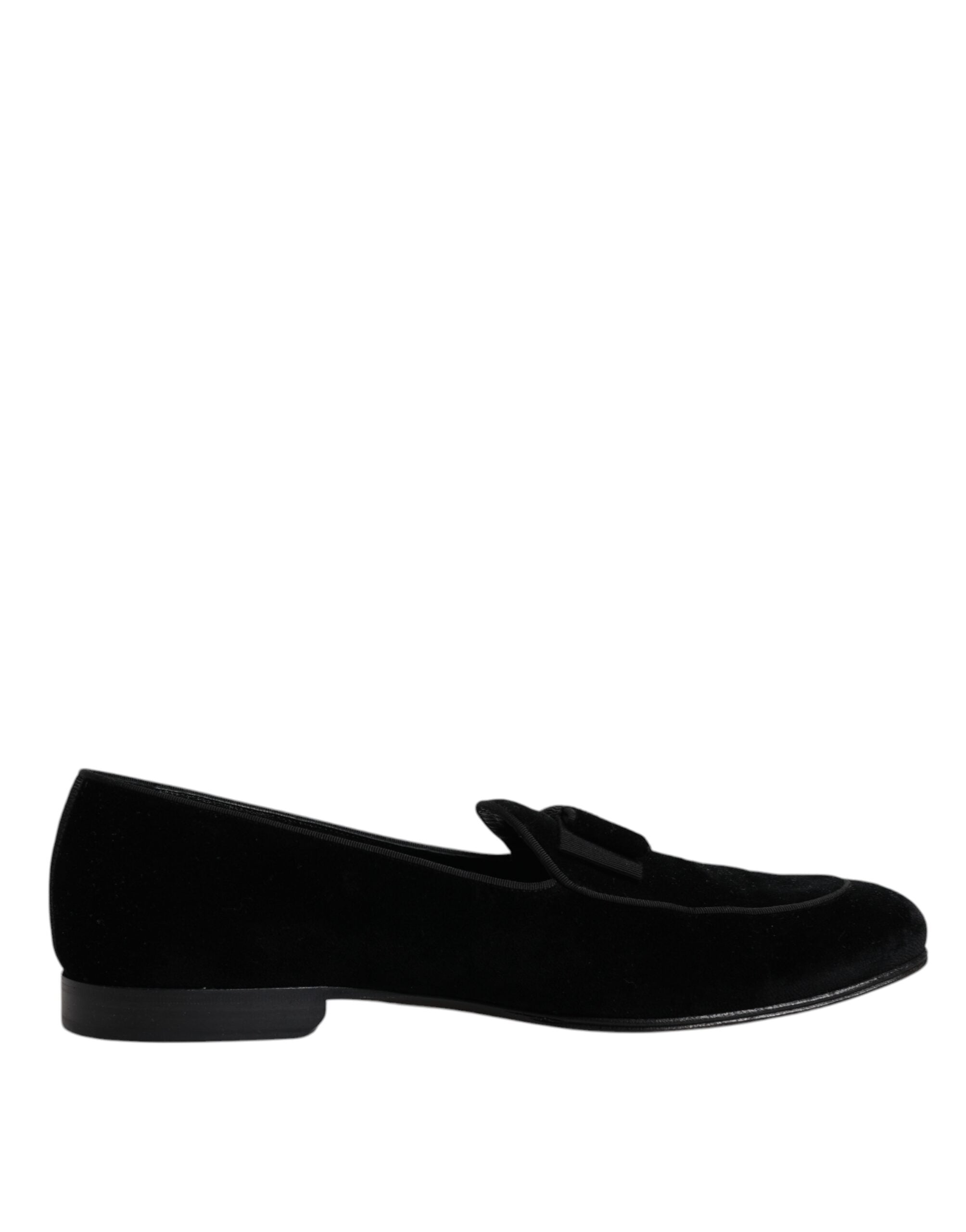 Dolce & Gabbana Black Velvet Loafers Formal Men Dress Shoes