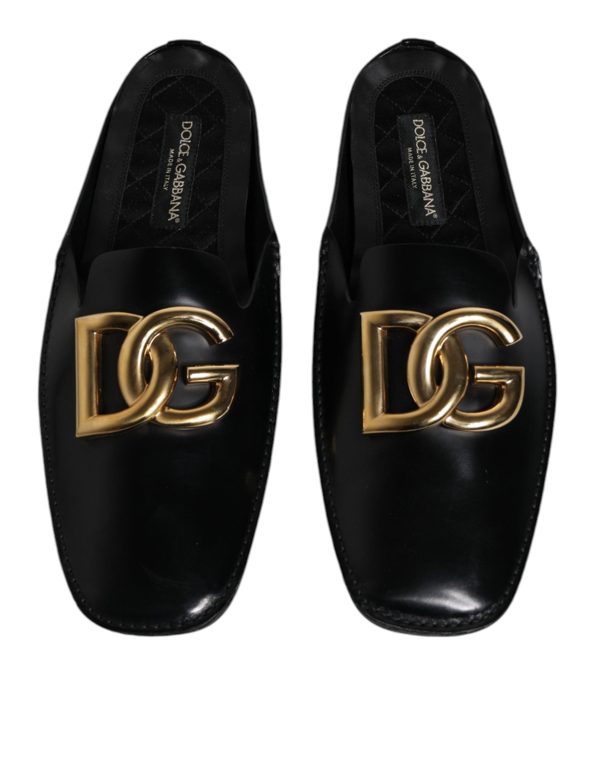 Dolce & Gabbana Black Leather DG Logo Slip On Shoes