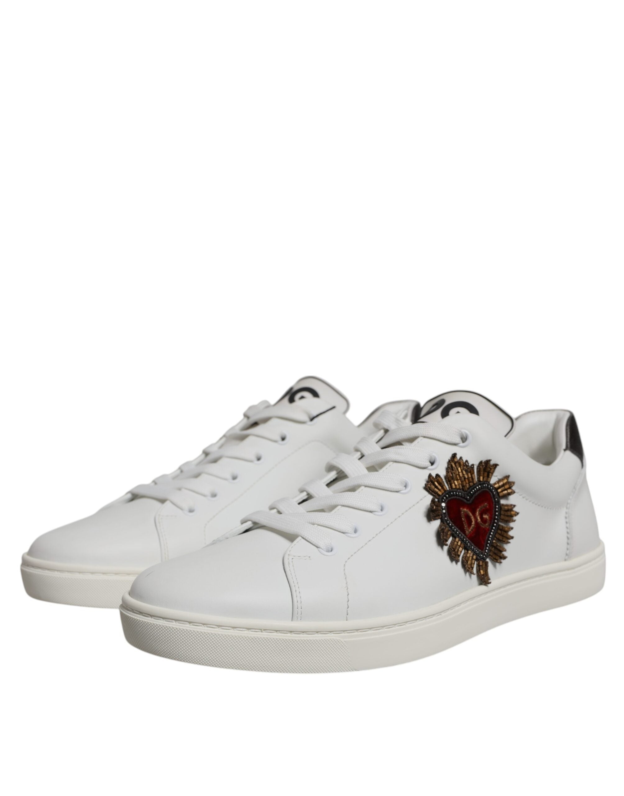 Dolce & Gabbana White Leather Heart Low Top Men Sneakers Shoes