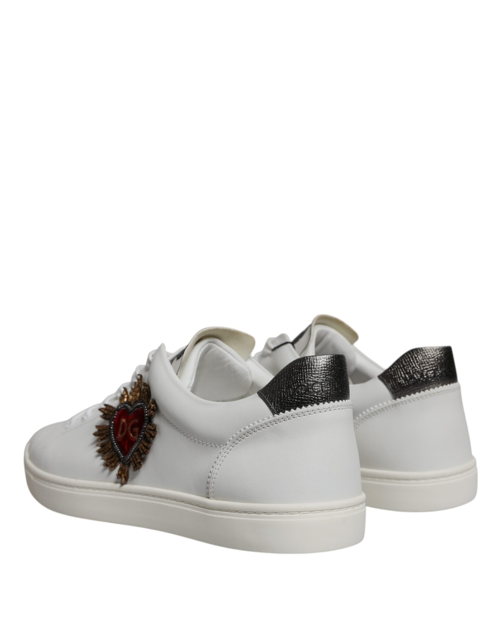 Dolce & Gabbana White Leather Heart Low Top Men Sneakers Shoes