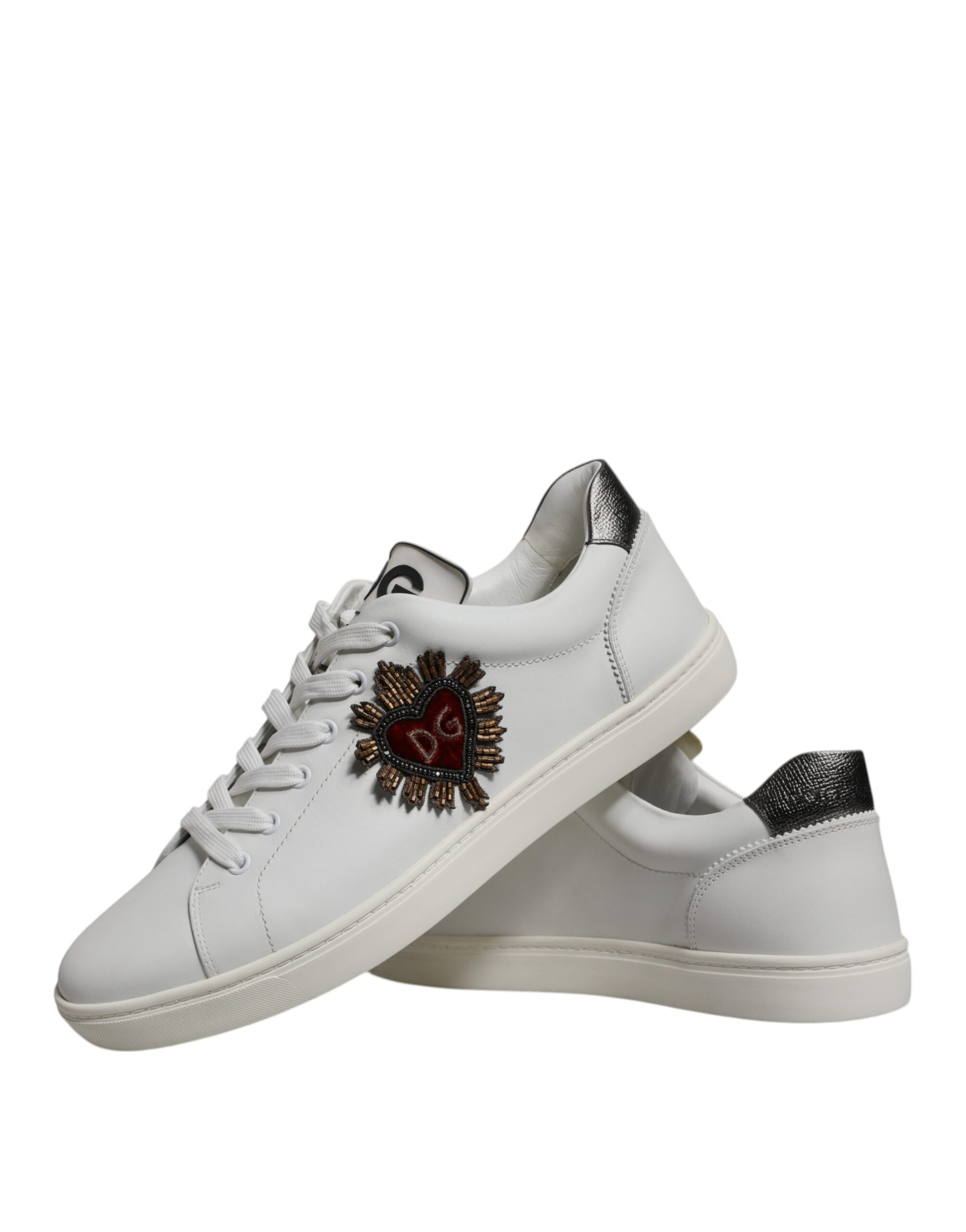 Dolce & Gabbana White Leather Heart Low Top Men Sneakers Shoes