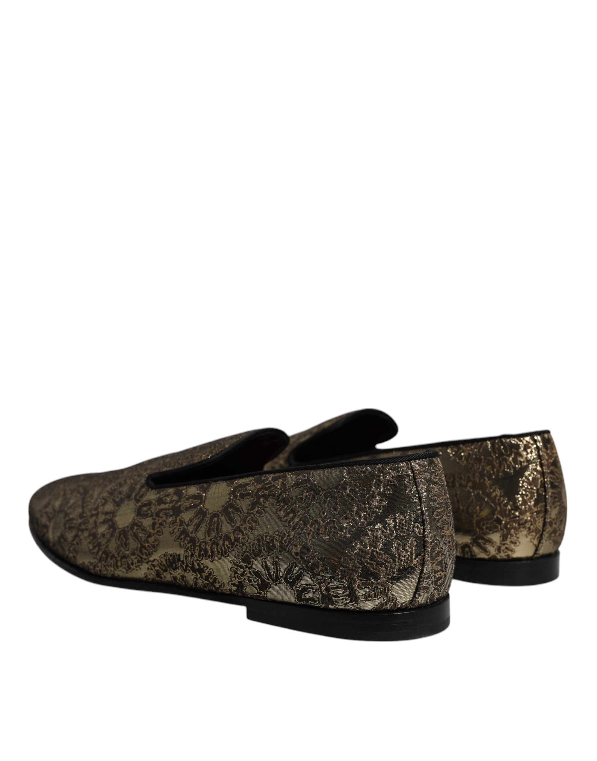 Dolce & Gabbana Gold Jacquard Flats Men Loafers Dress Shoes