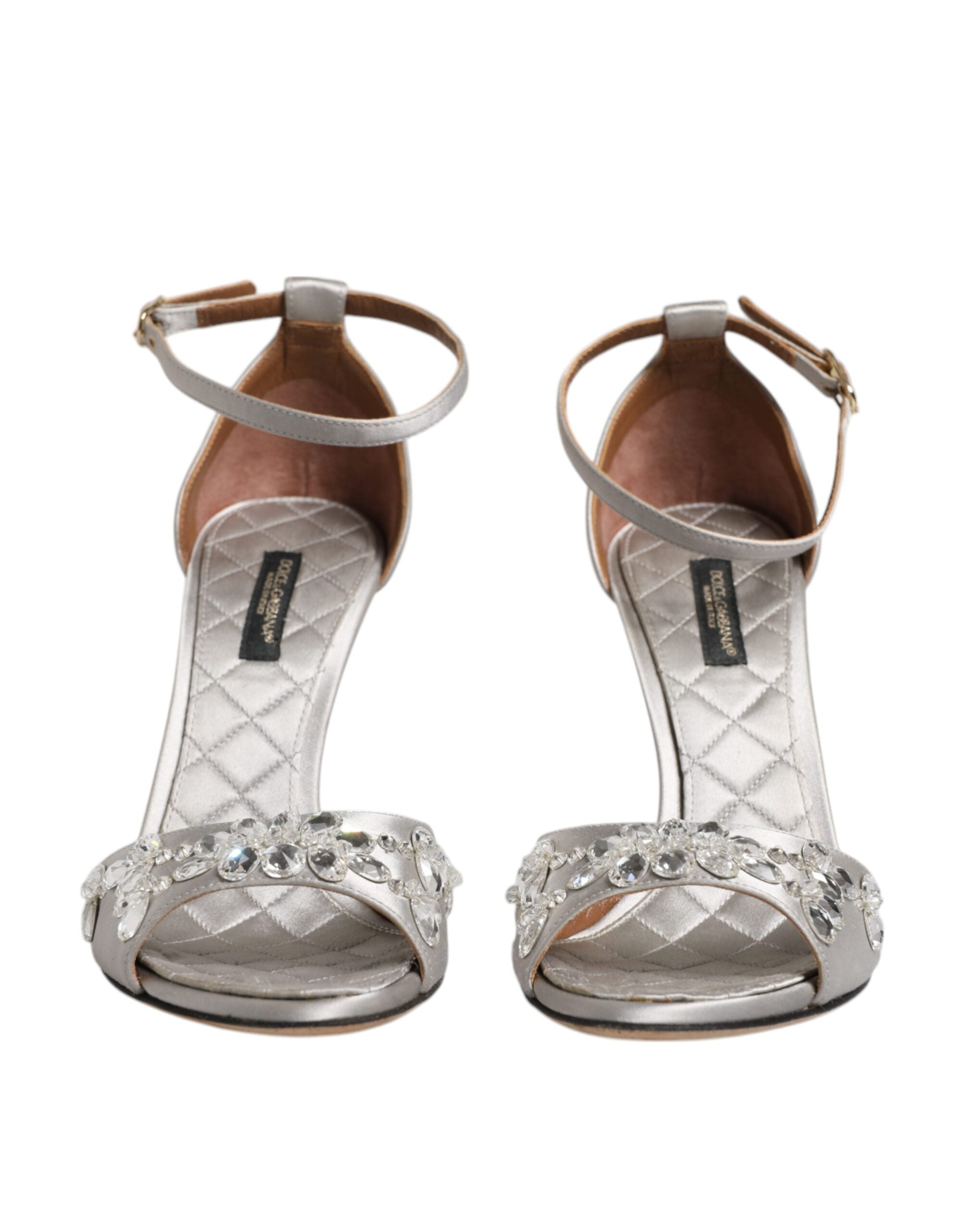 Dolce & Gabbana Silver Ankle Strap Crystal Sandals Shoes