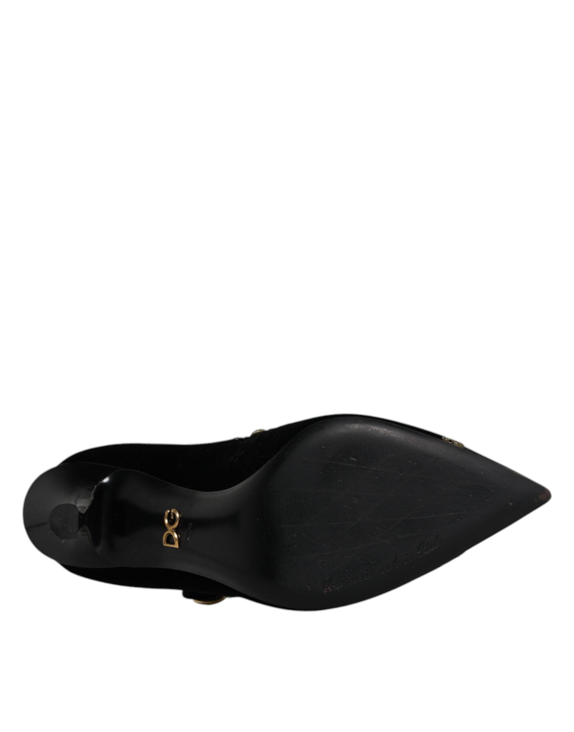 Dolce & Gabbana Black Velvet Gold Mary Janes Pumps Shoes