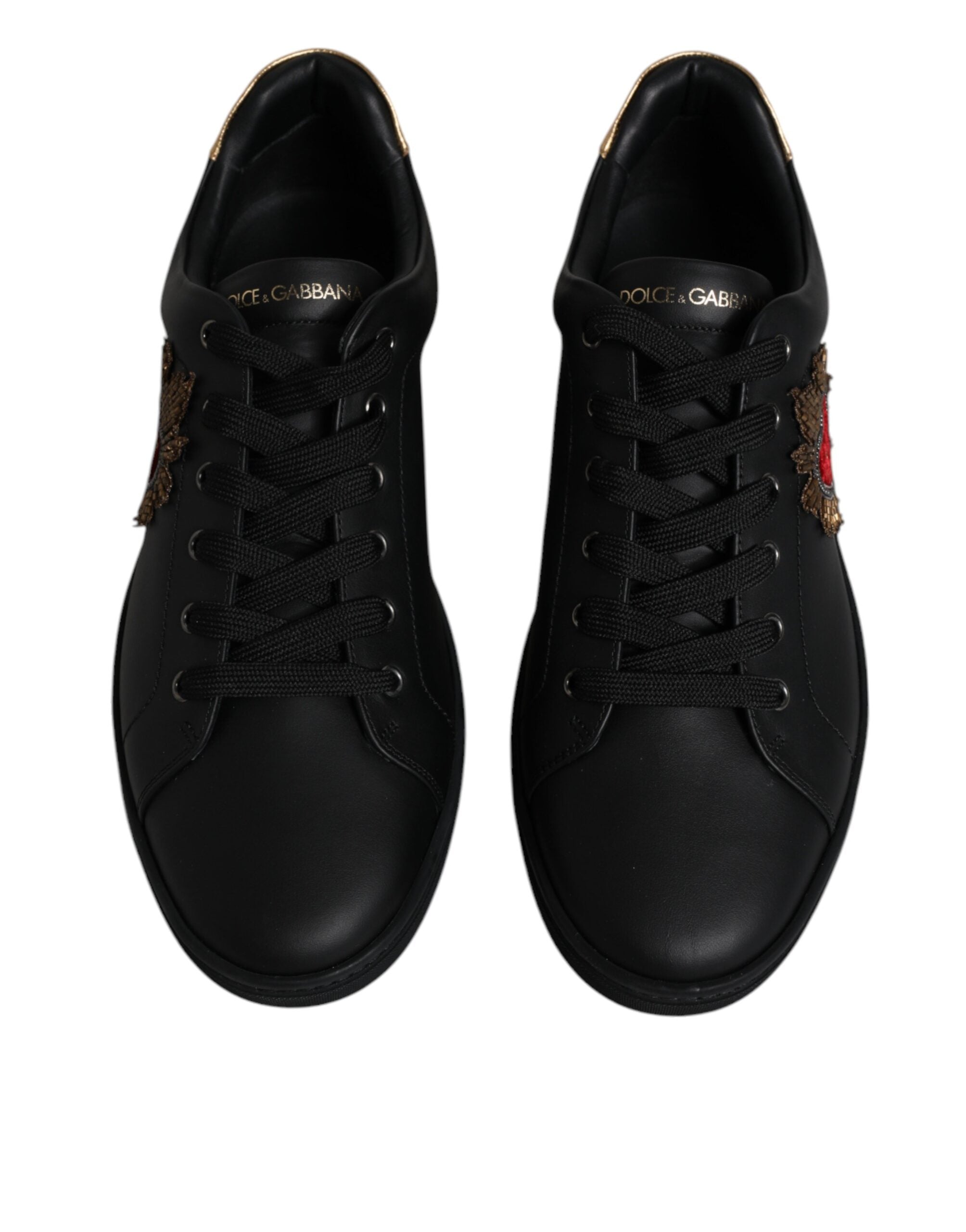 Dolce & Gabbana Black Leather London Heart Men Sneakers Shoes