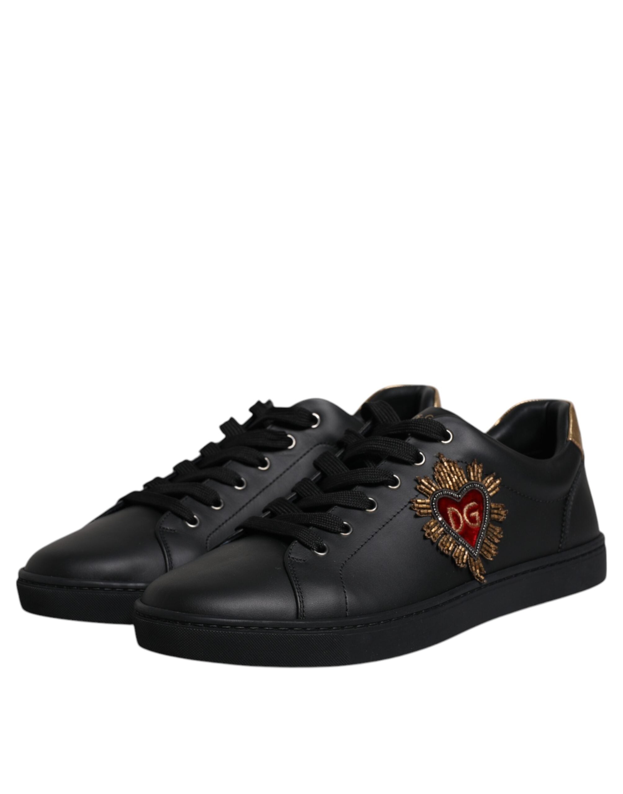 Dolce & Gabbana Black Leather London Heart Men Sneakers Shoes