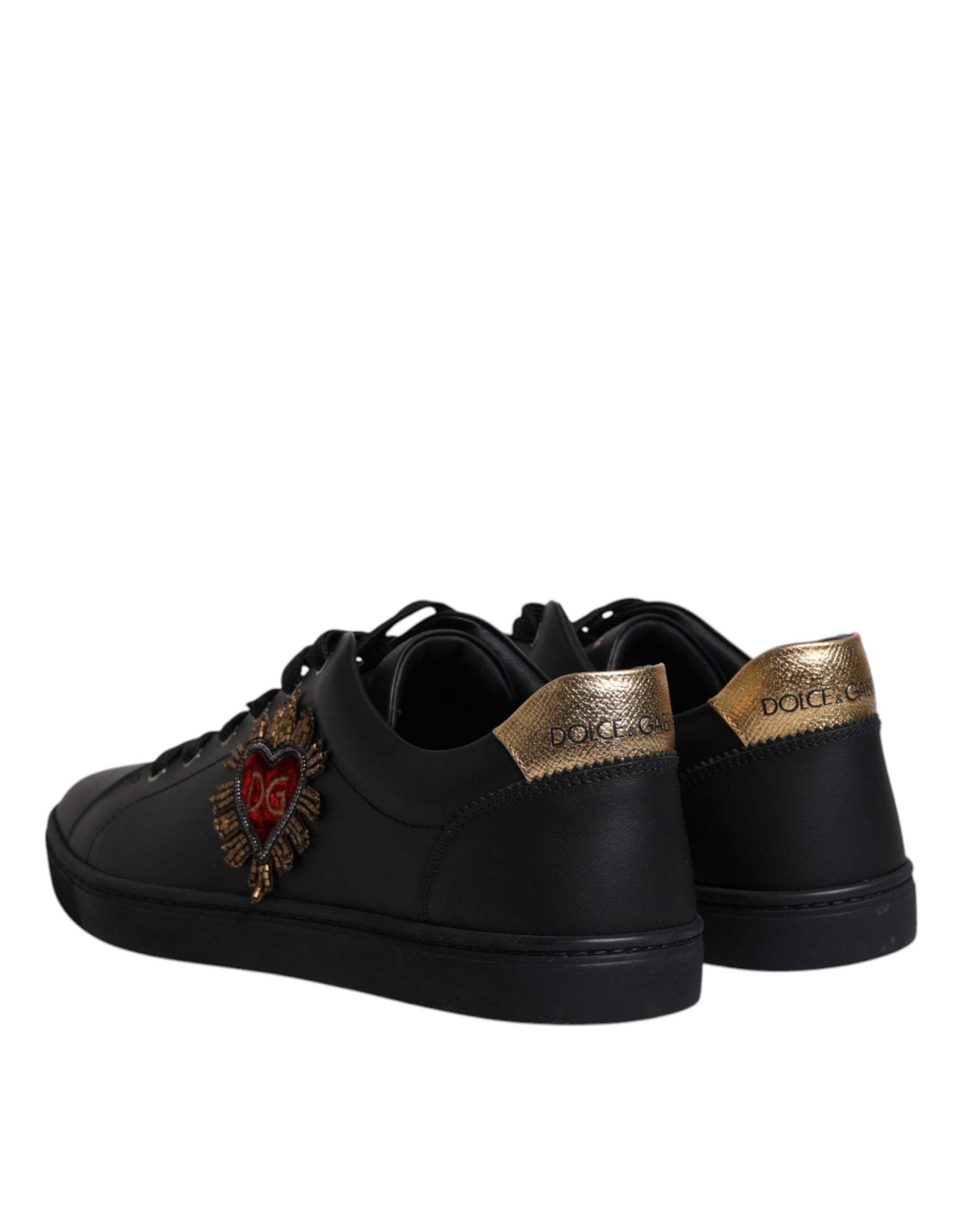 Dolce & Gabbana Black Leather London Heart Men Sneakers Shoes