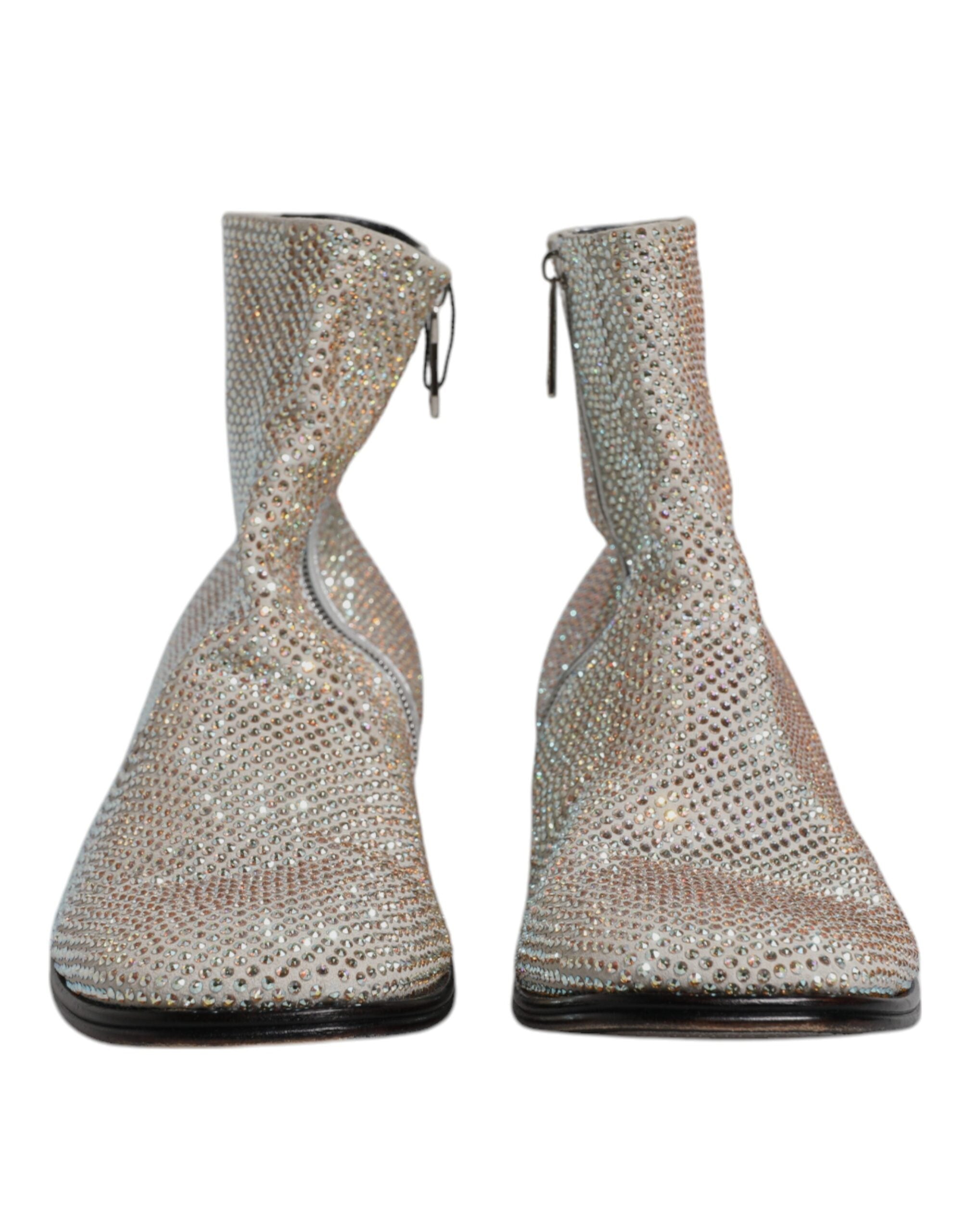 Dolce & Gabbana Silver Strass Chelsea Ankle Boots Shoes