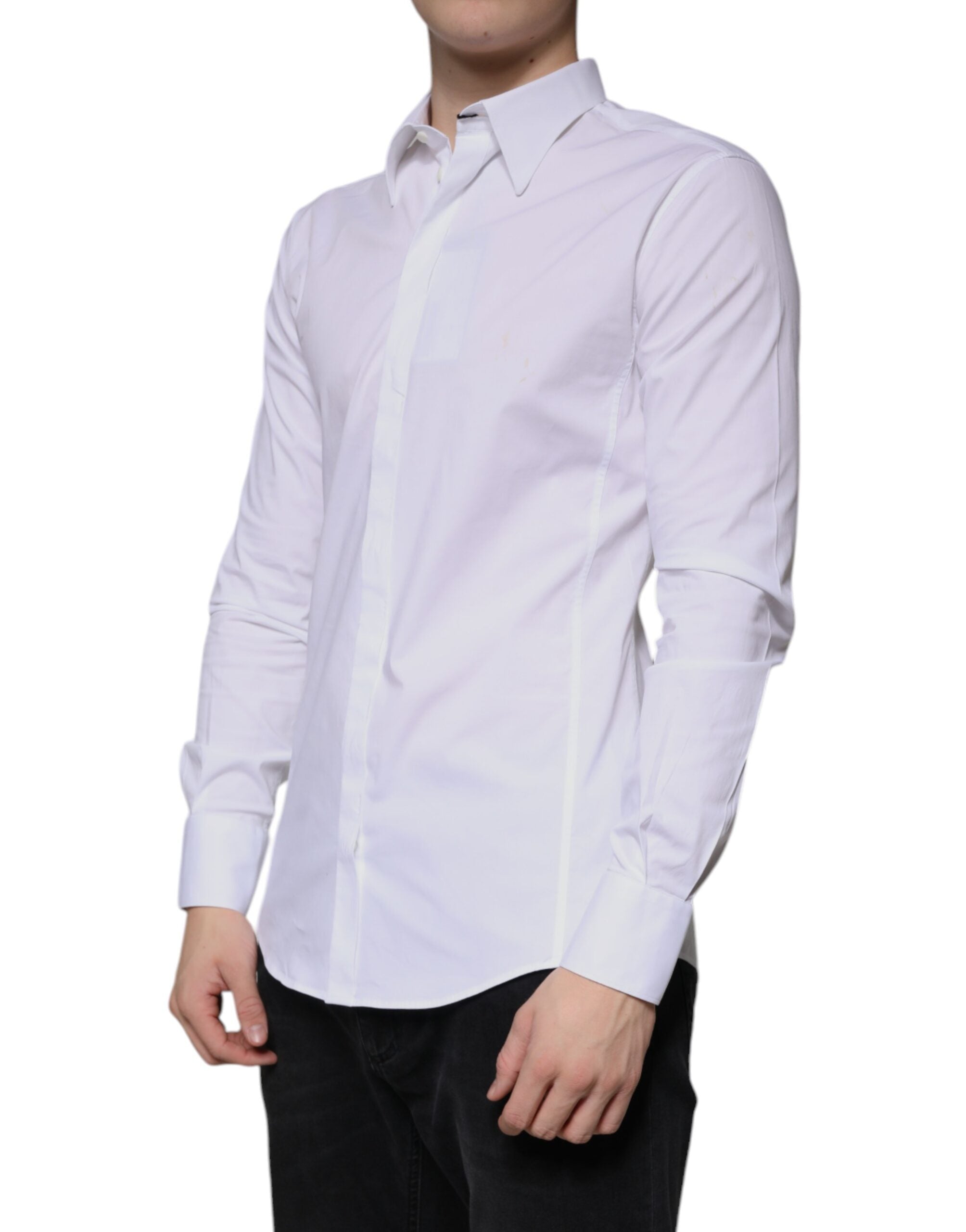 Dolce & Gabbana White Cotton Long Sleeve SICILIA Dress Shirt