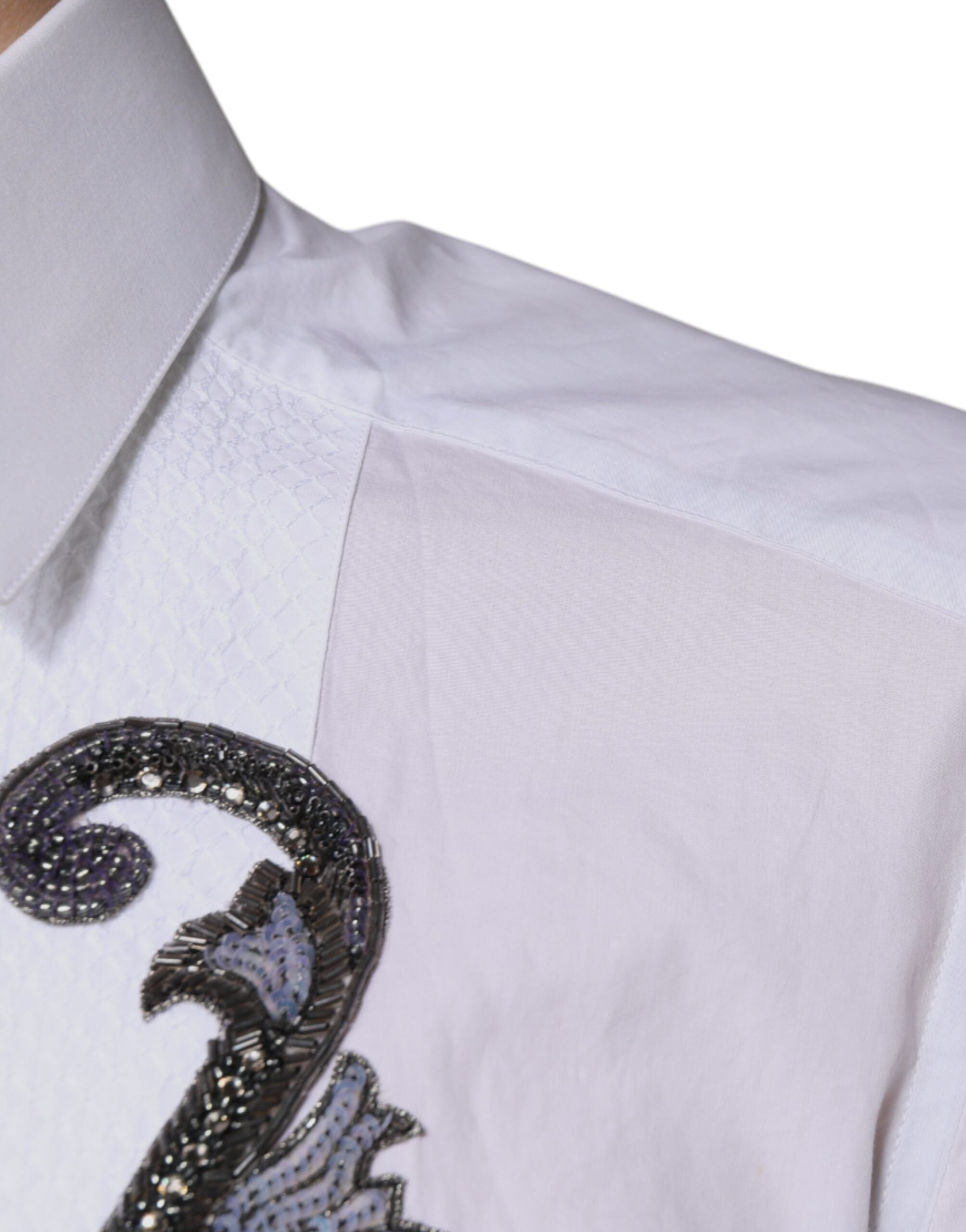 Dolce & Gabbana White Slim Fit Baroque GOLD Men Dress Shirt