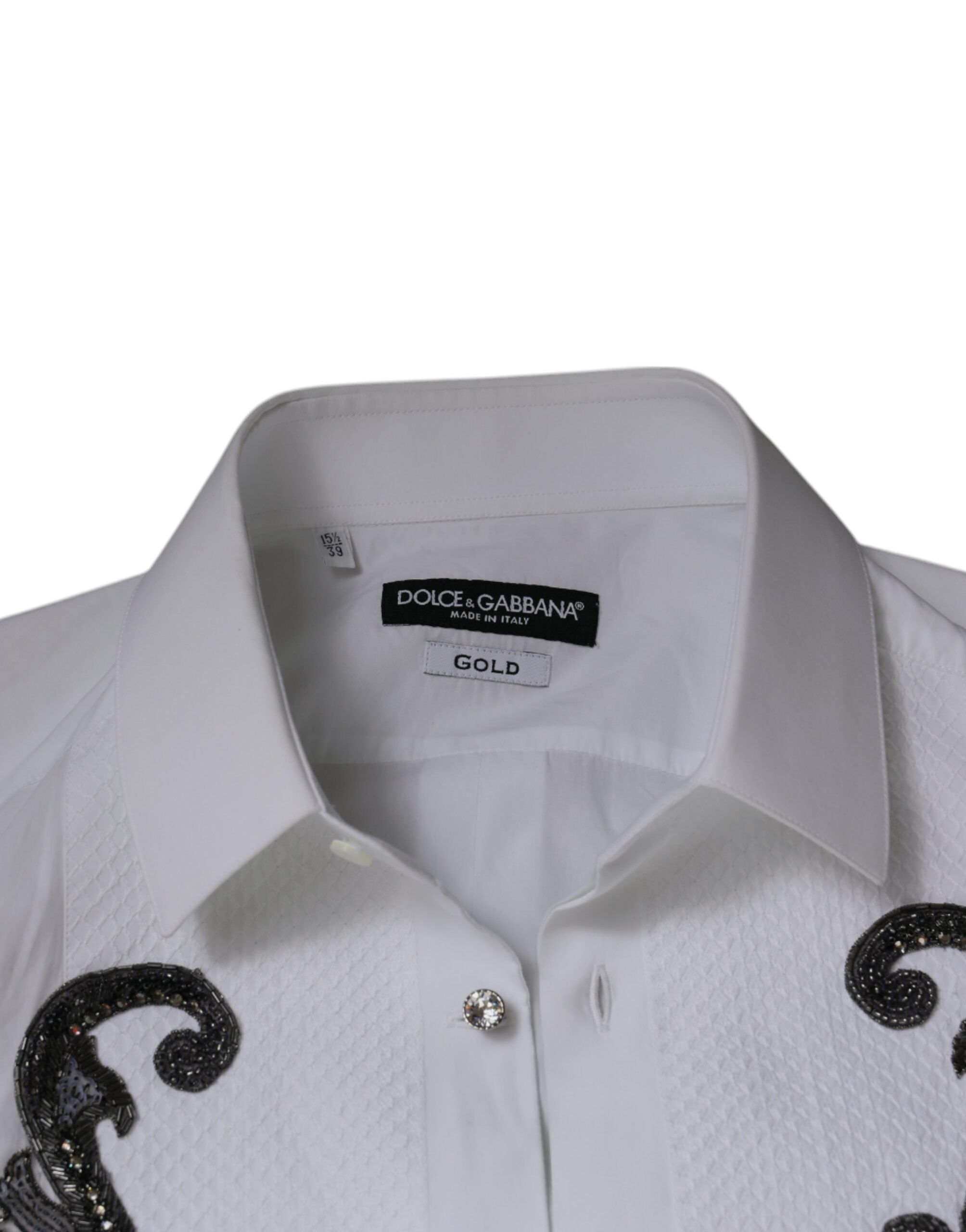 Dolce & Gabbana White Slim Fit Baroque GOLD Men Dress Shirt