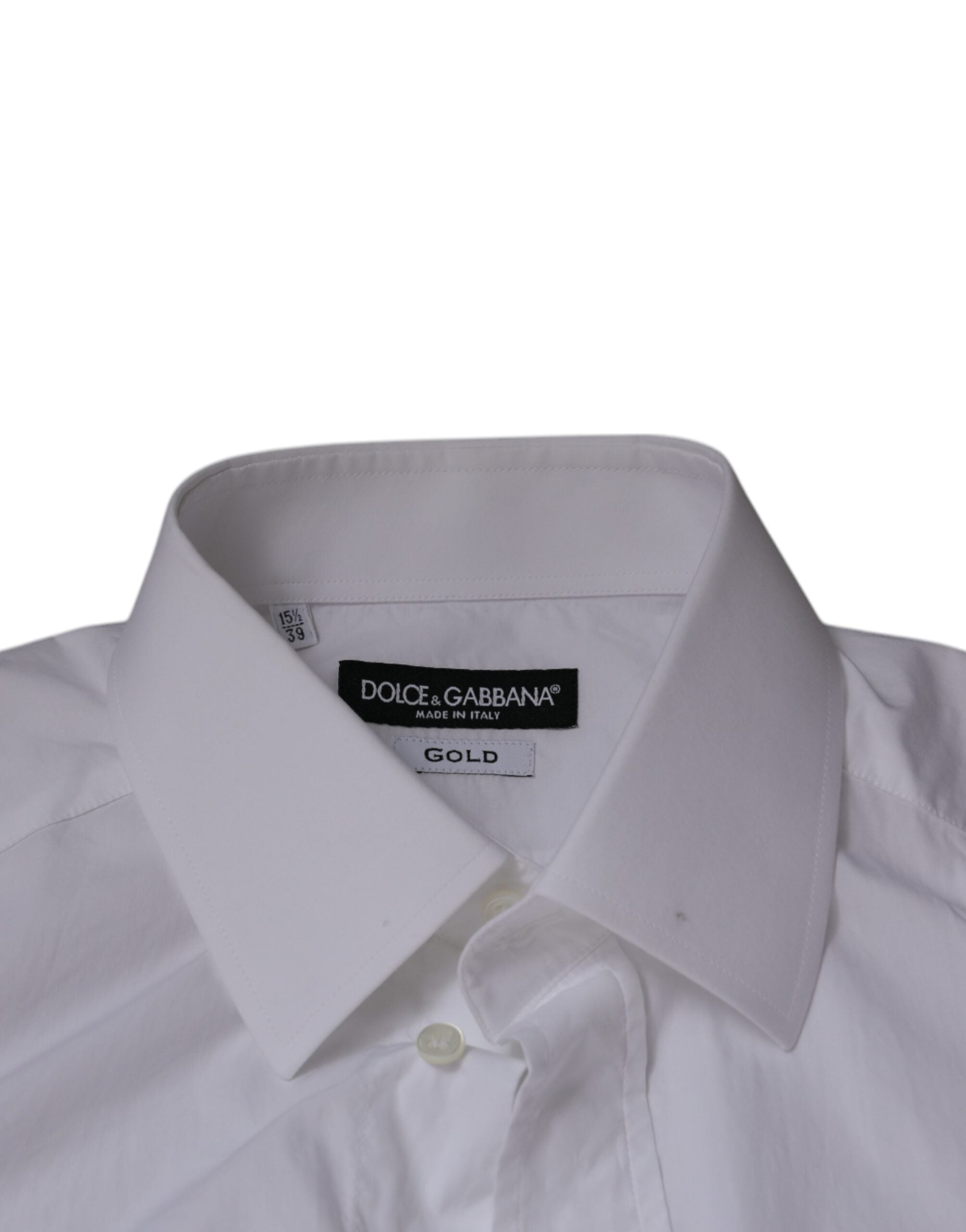 Dolce & Gabbana White Cotton Slim Fit Men GOLD Dress Shirt