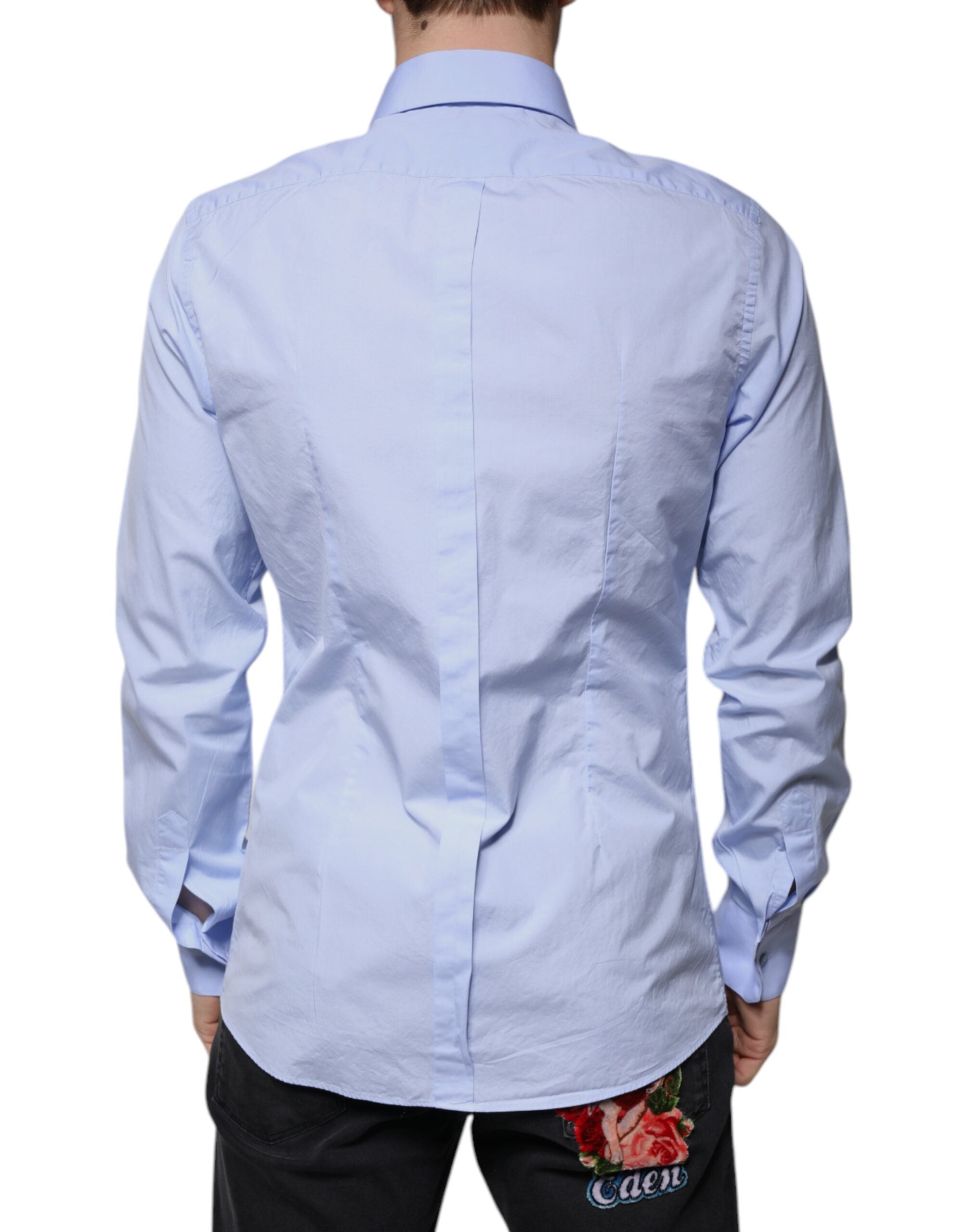 Dolce & Gabbana Light Blue Cotton Slim Fit GOLD Men Dress Shirt