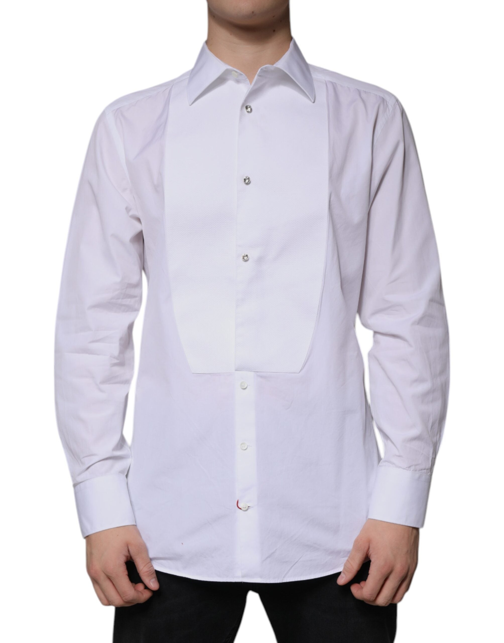 Dolce & Gabbana White Bib Cotton Poplin GOLD Men Formal Shirt