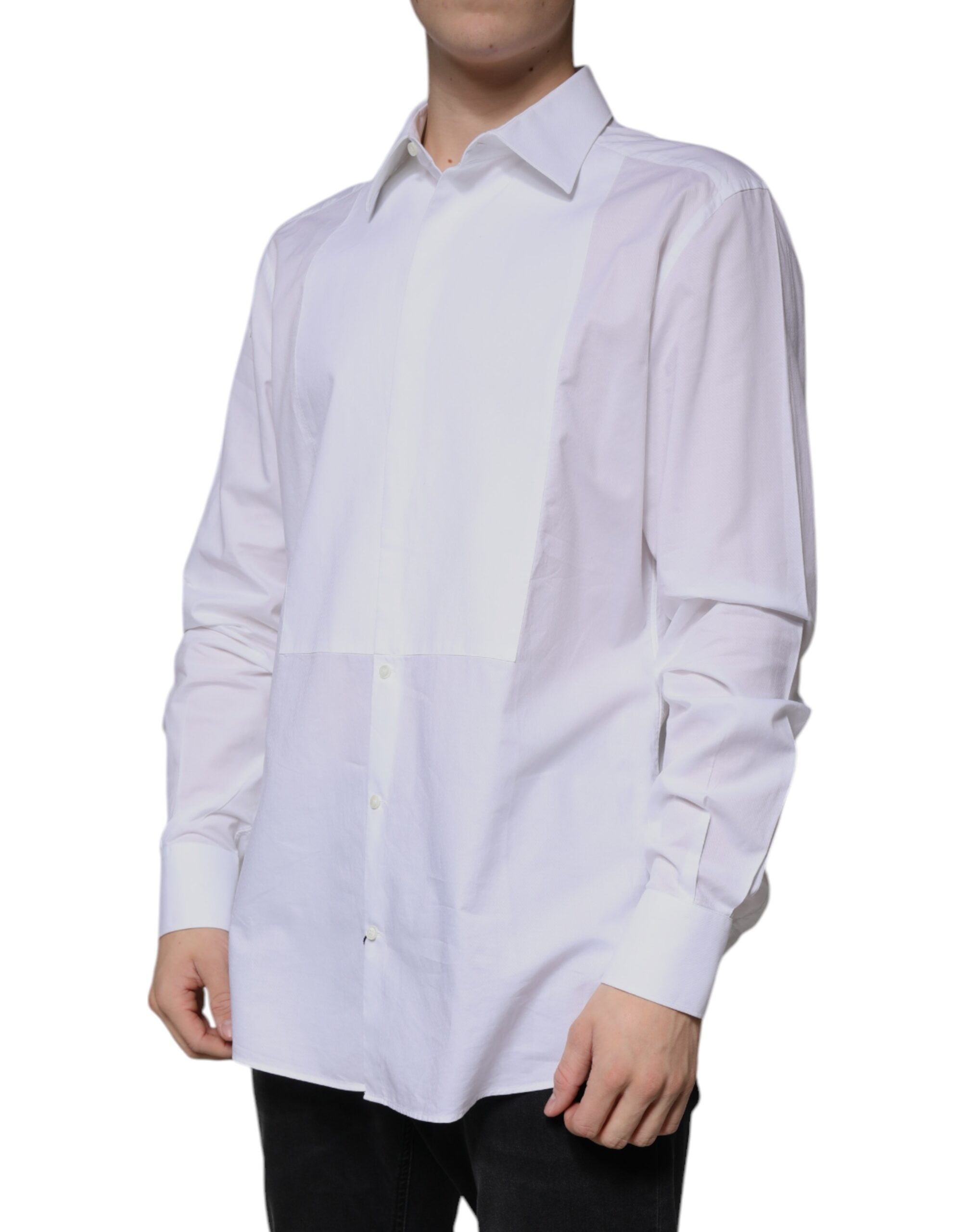 Dolce & Gabbana White Bib Cotton Poplin GOLD Formal Shirt