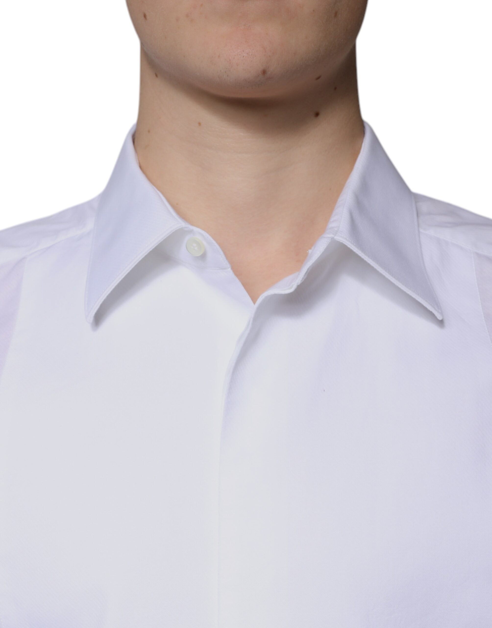 Dolce & Gabbana White Bib Cotton Poplin GOLD Formal Shirt