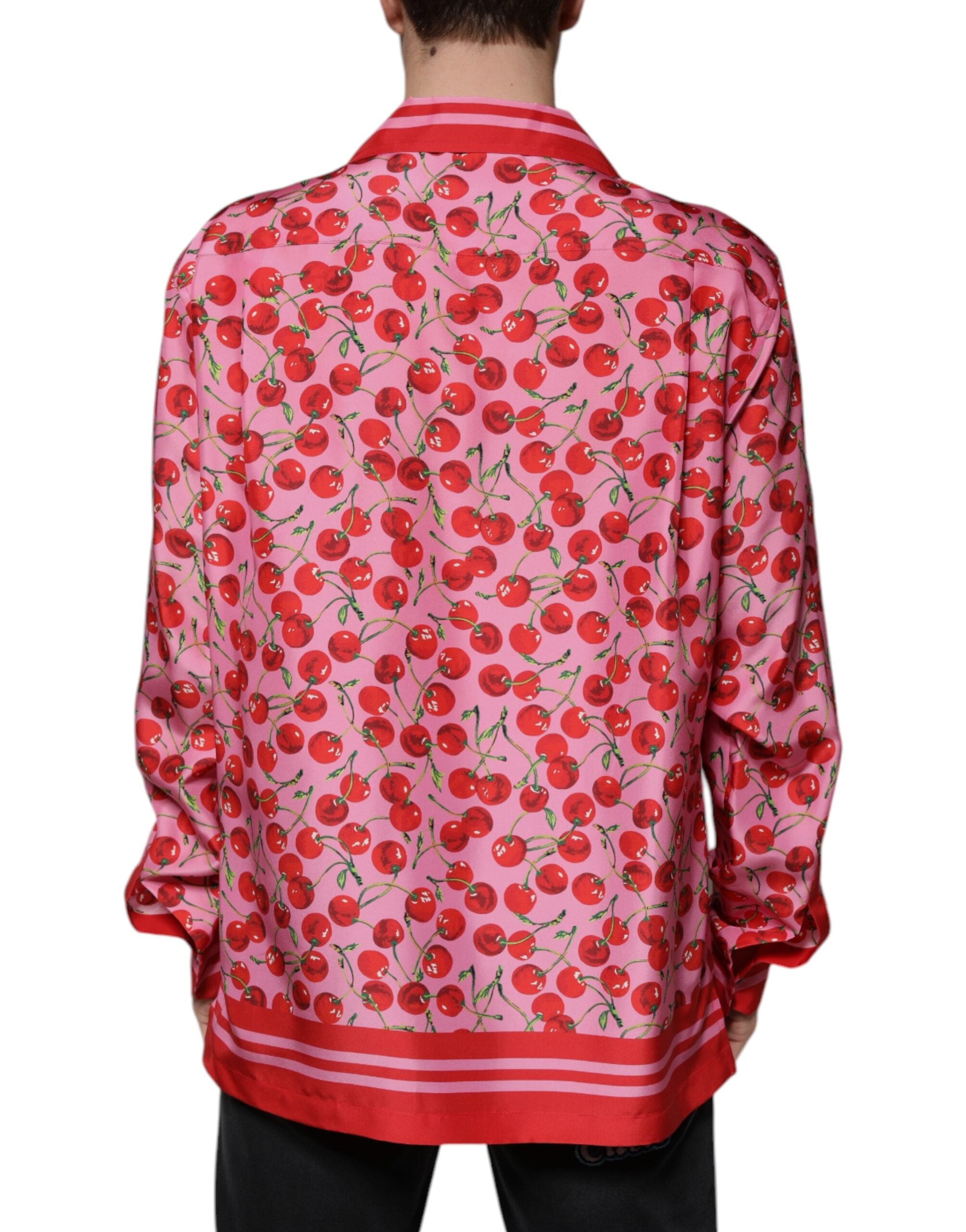 Dolce & Gabbana Pink Cherry Silk Button Down Casual Shirt