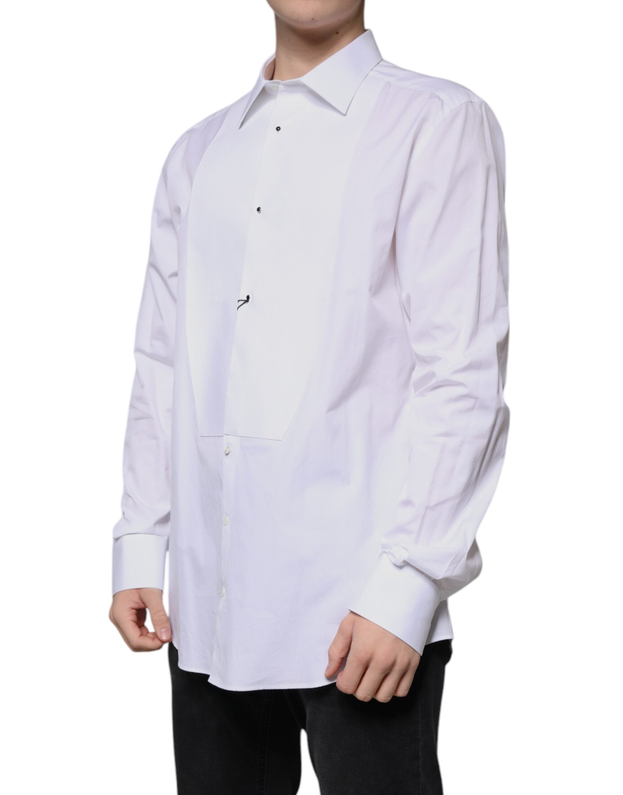 Dolce & Gabbana White Bib Cotton Poplin GOLD Formal Shirt