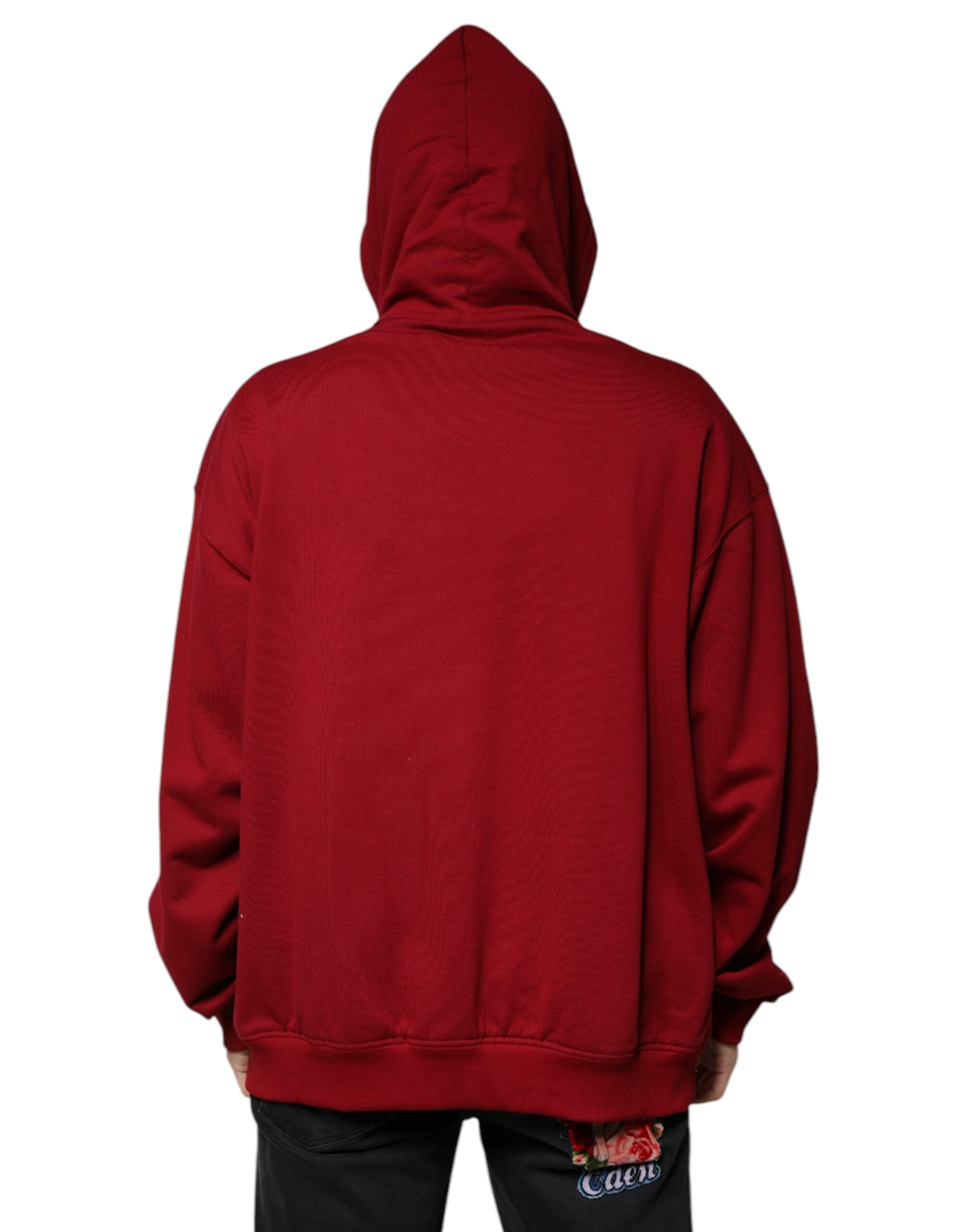 Dolce & Gabbana Red Cotton Hooded Zip Sweatshirt Sweater