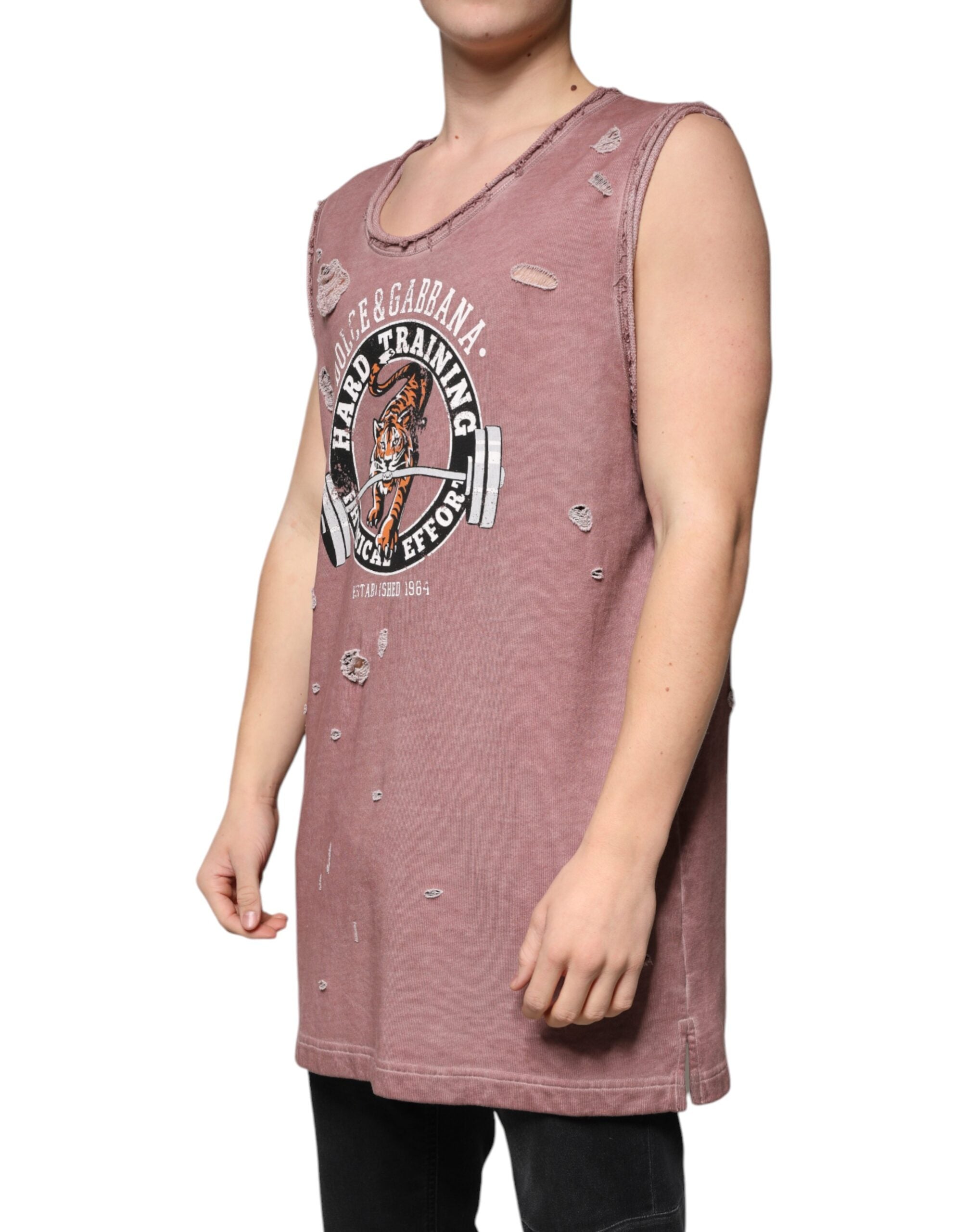 Dolce & Gabbana Brown Cotton Round Neck Sleeveless T-shirt