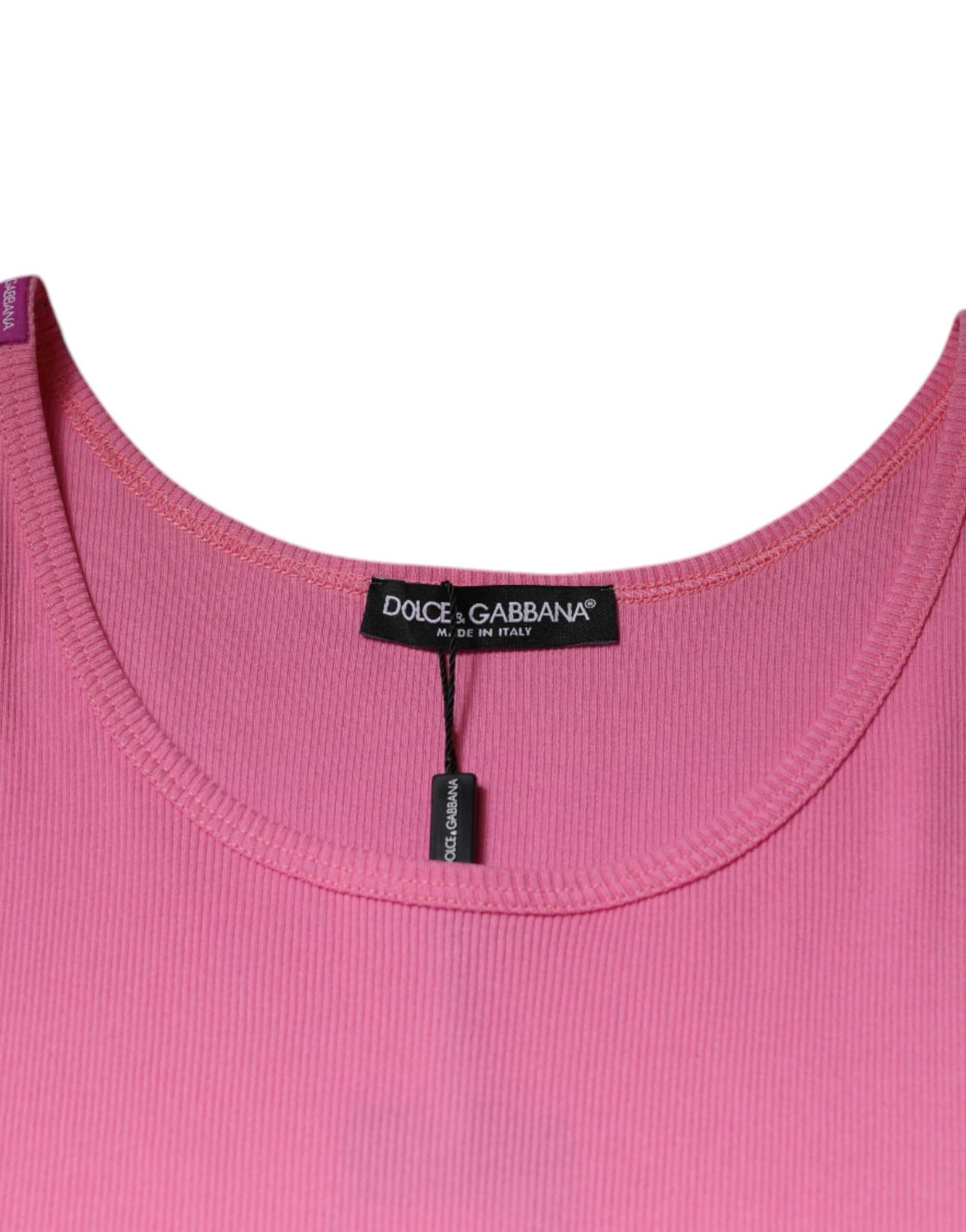 Dolce & Gabbana Pink Cotton Round Neck Sleeveless T-shirt