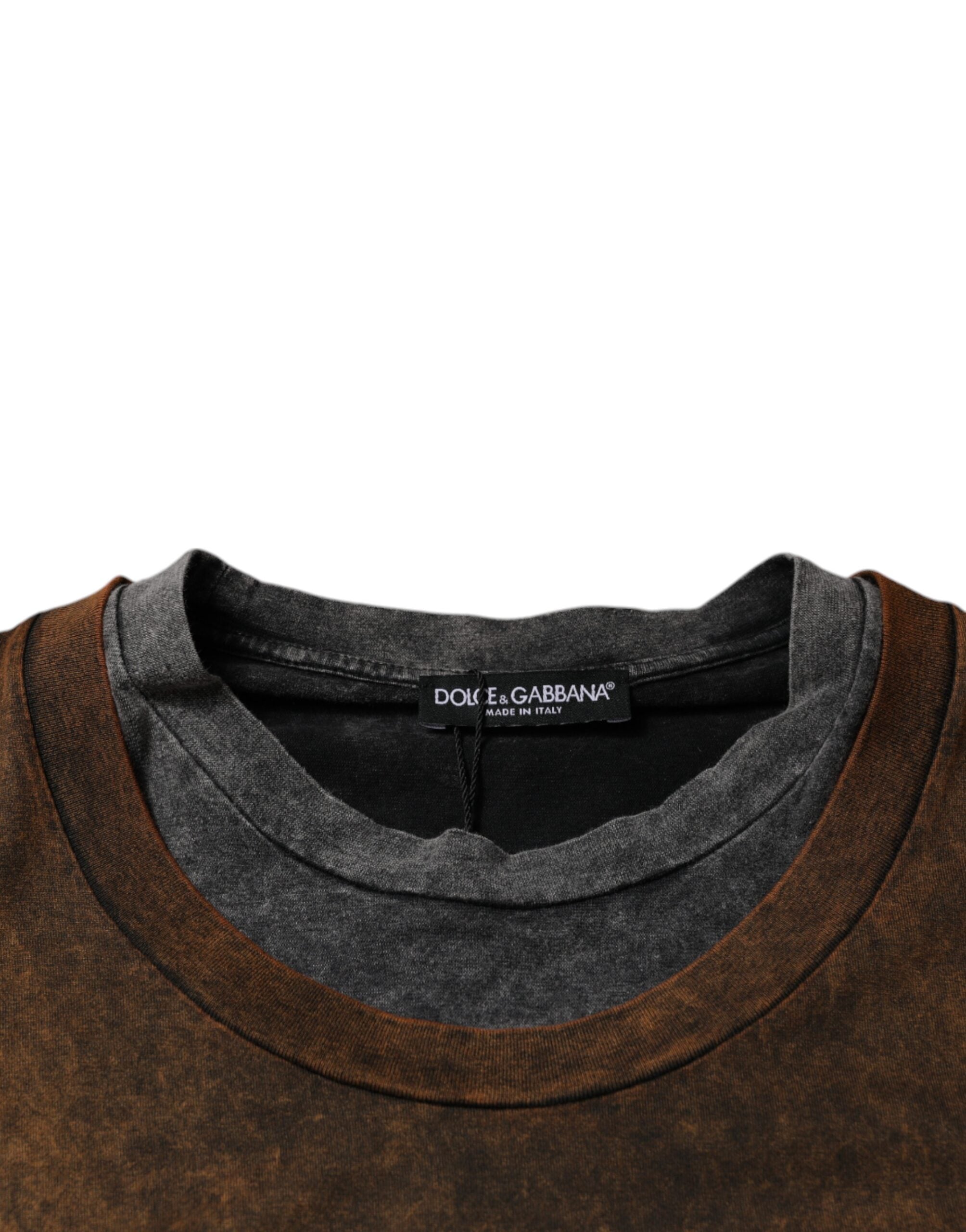 Dolce & Gabbana Brown Cotton Crew Neck Sleeveless T-shirt