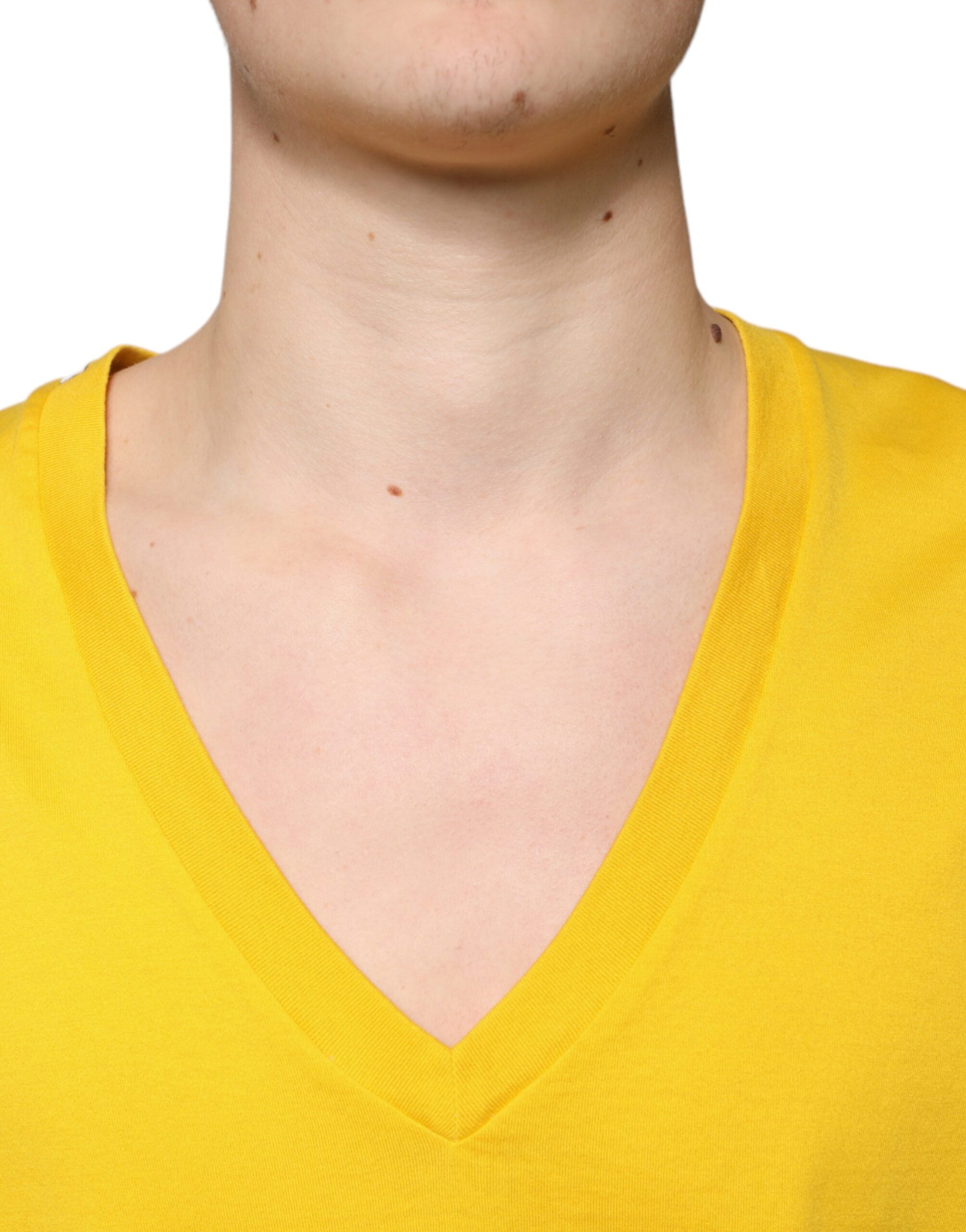 Dolce & Gabbana Yellow Cotton V-neck Short Sleeves T-shirt